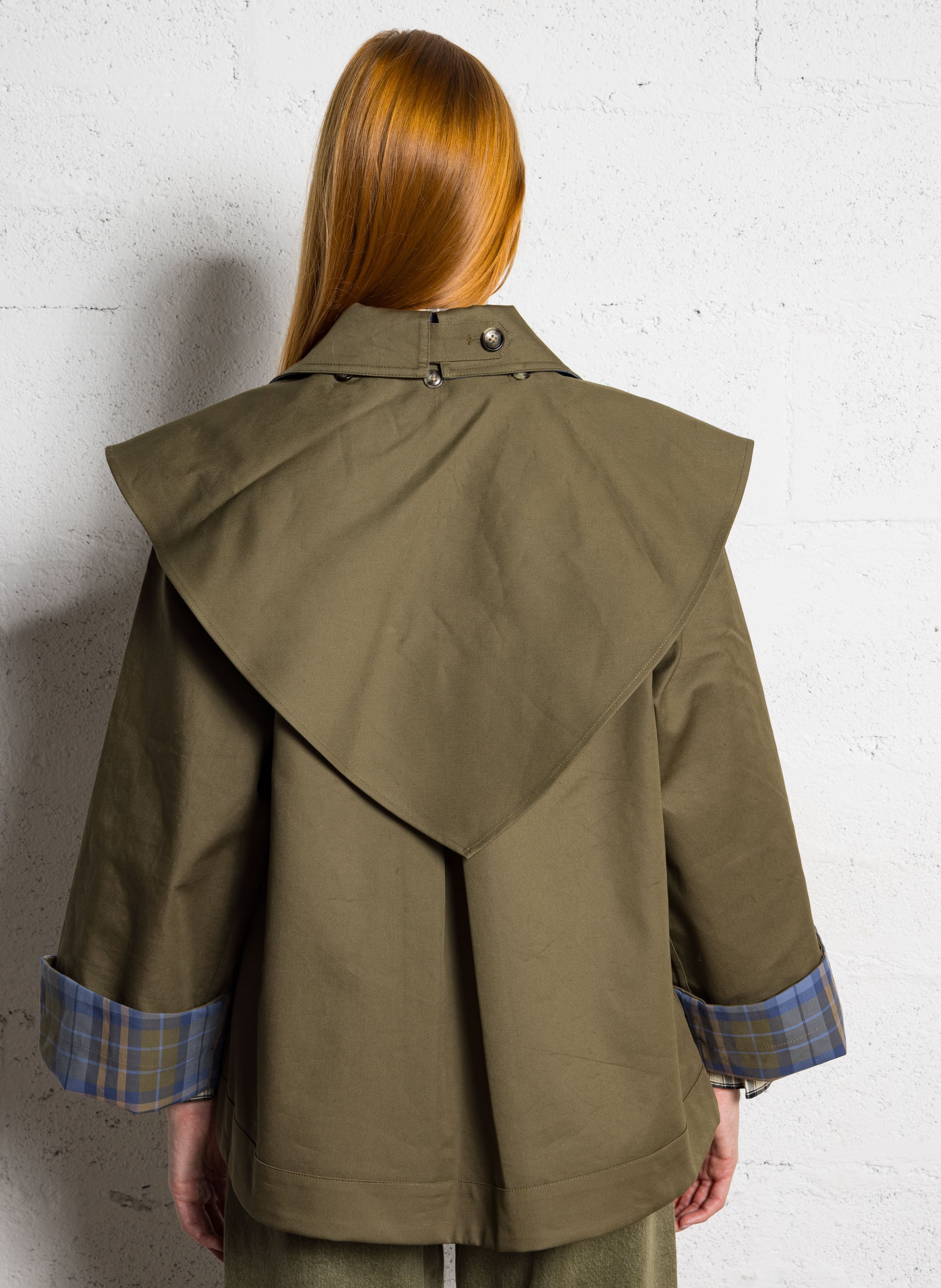 Short organic cotton trench coat DAMSON MADDER Green