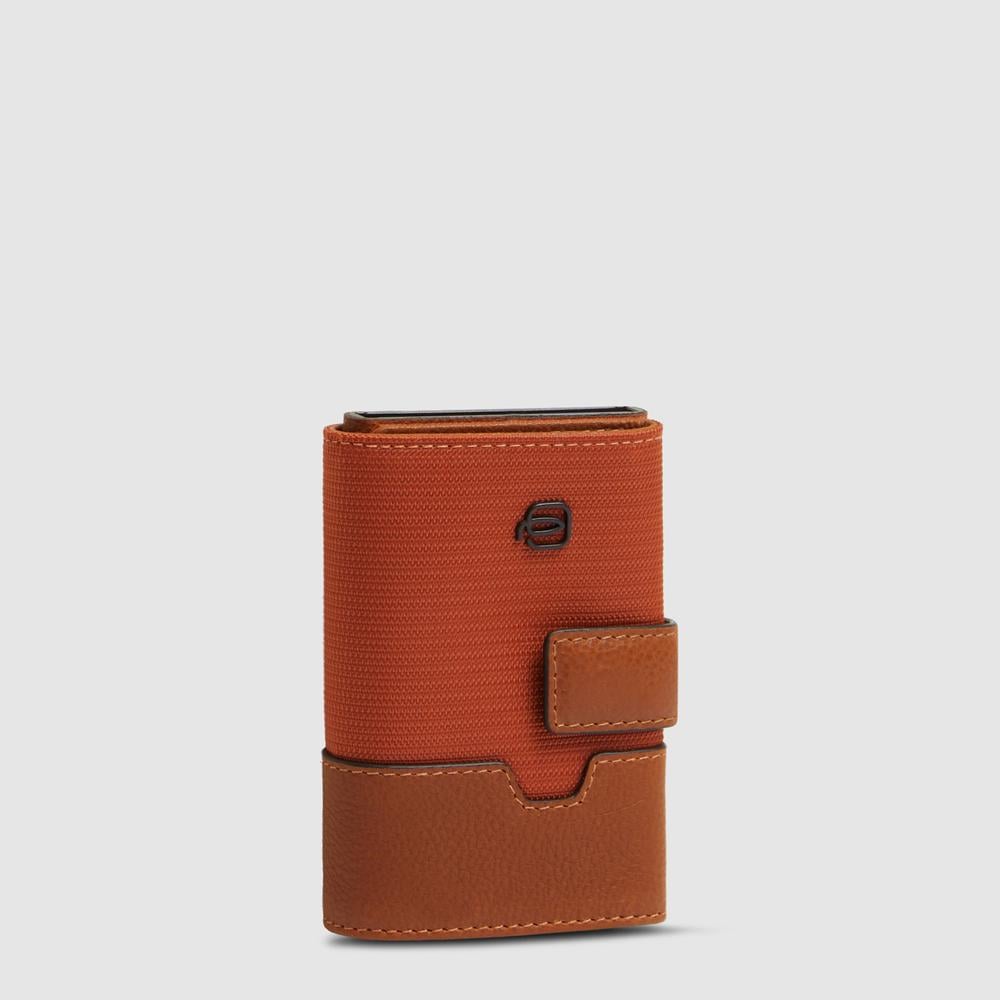 Automatic flap cardholder in leather and recycled fabric with RFID protection PIQUADRO Orange