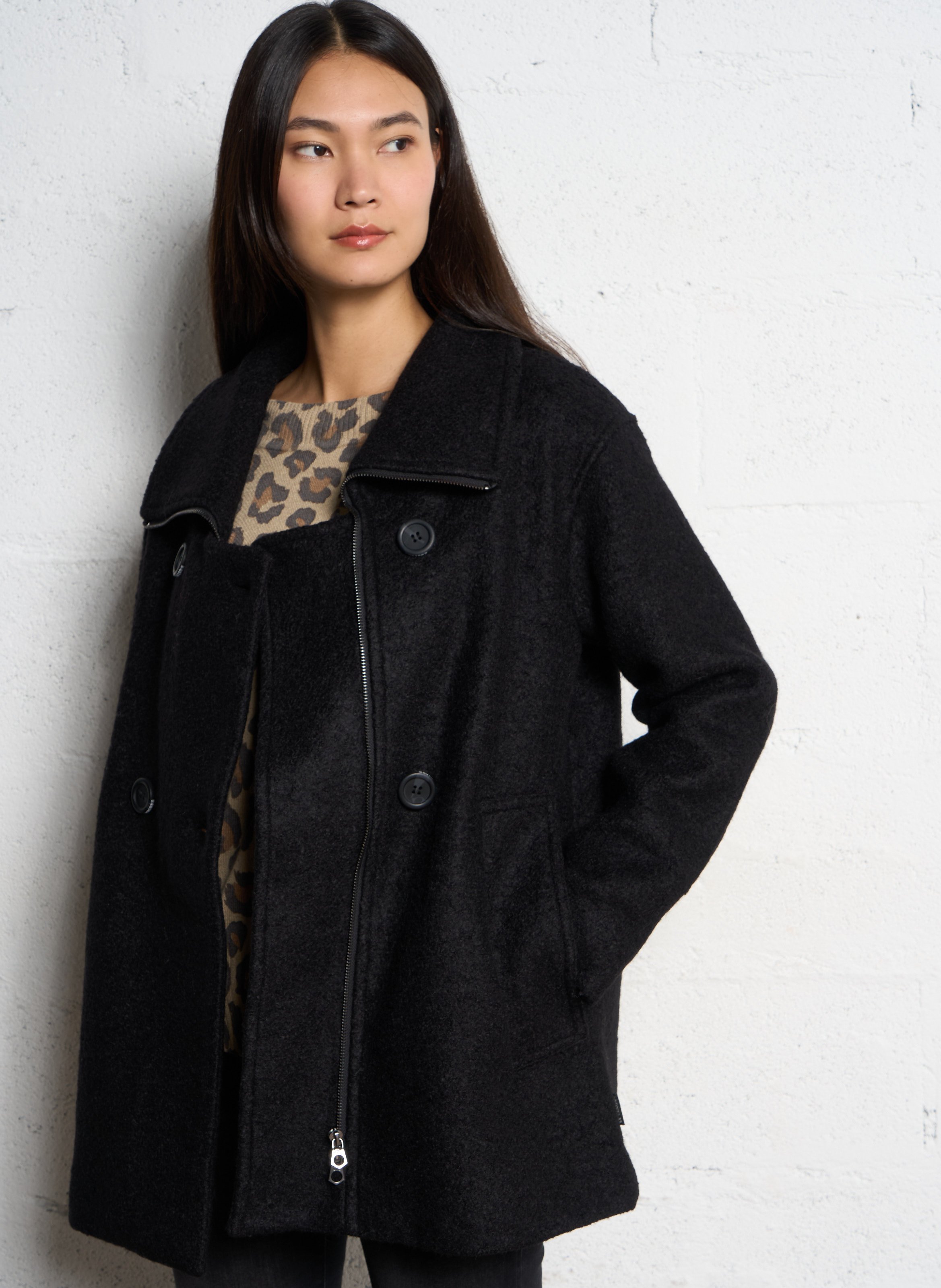 Manteau droit en laine mélangée LE TEMPS DES CERISES Noir