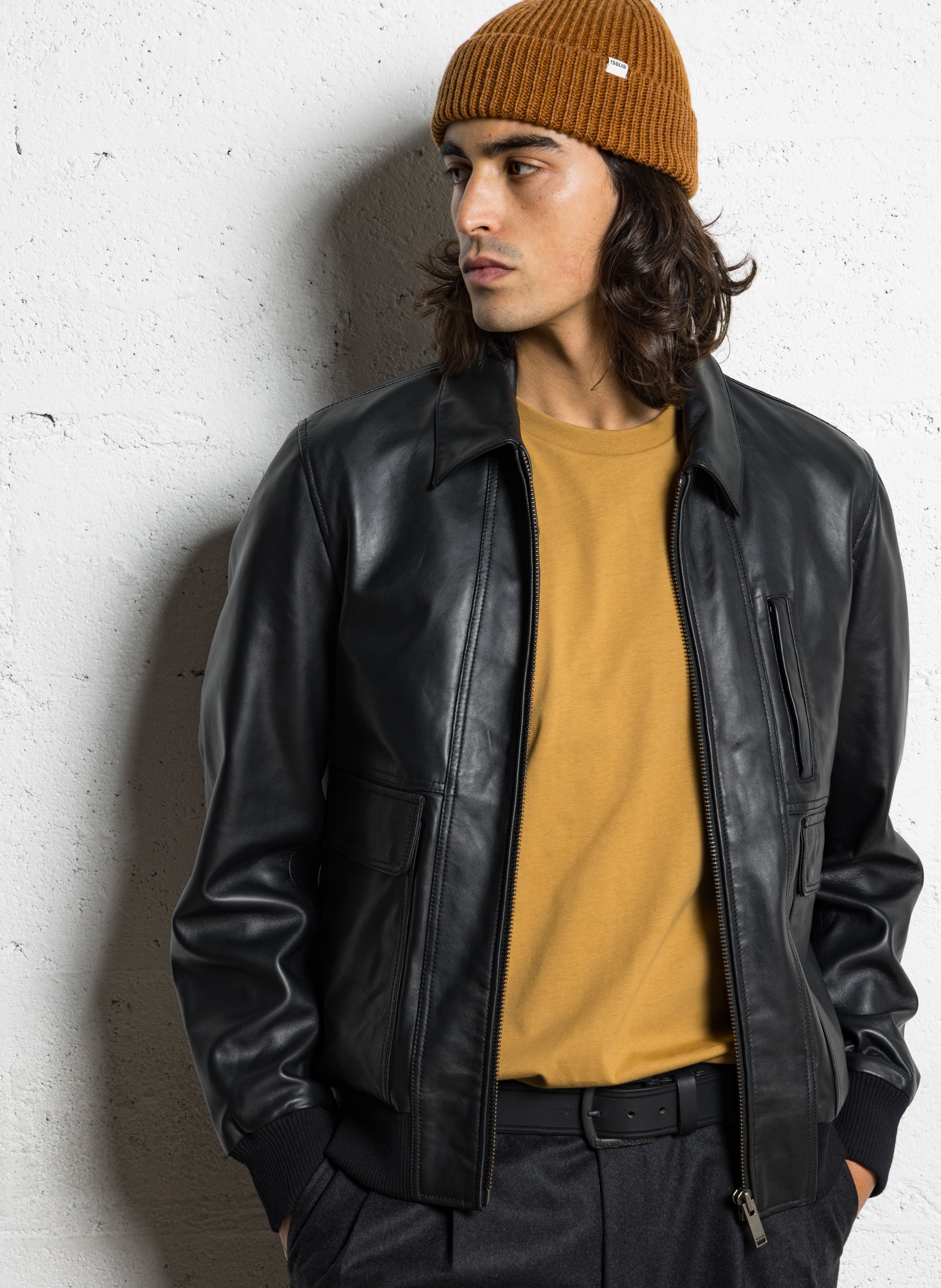 Blouson droit zippé en cuir CHEVIGNON Noir