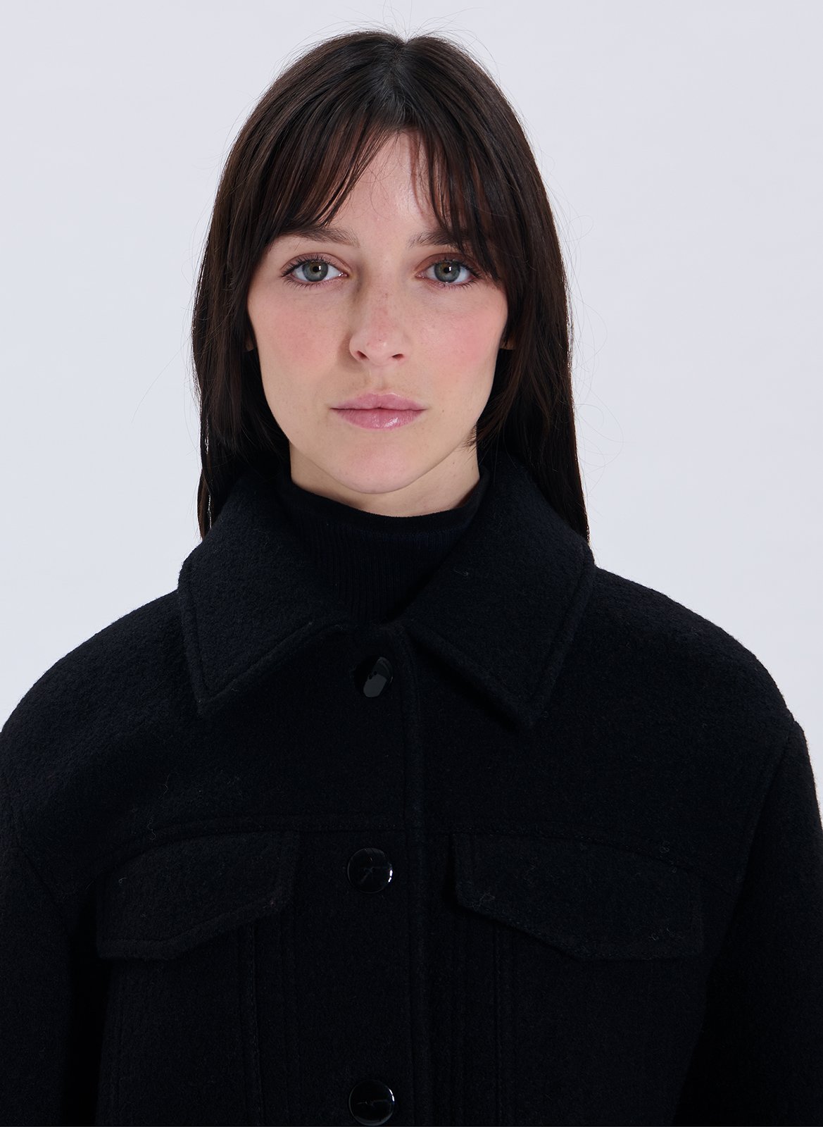 Wollen jas met klassieke kraag ZAPA Zwart