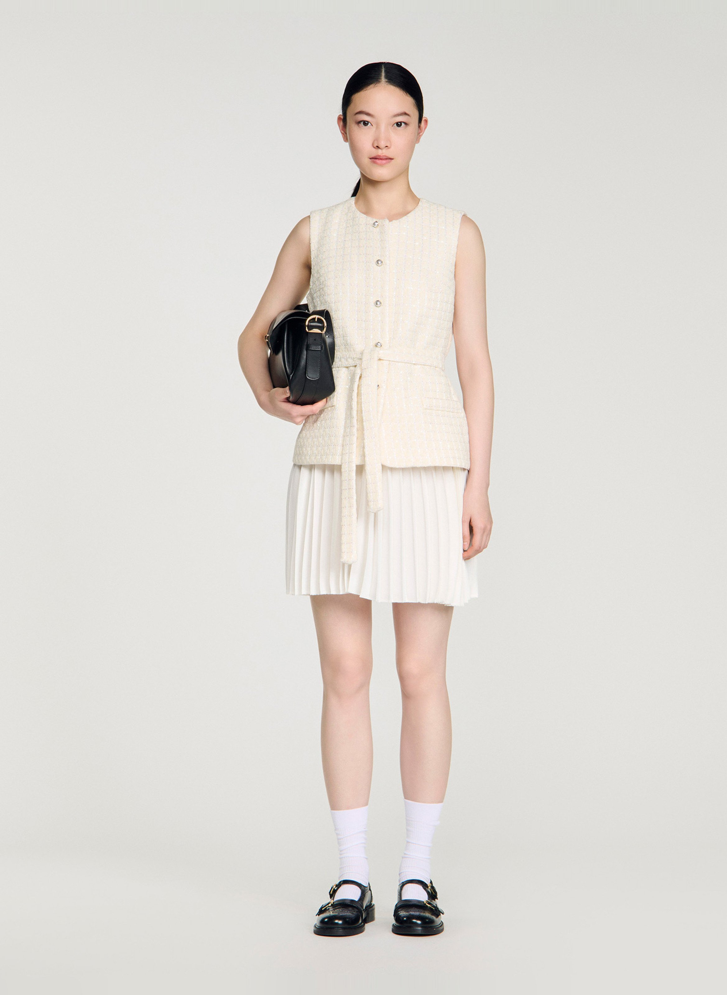 Robe courte col rond SANDRO Blanc