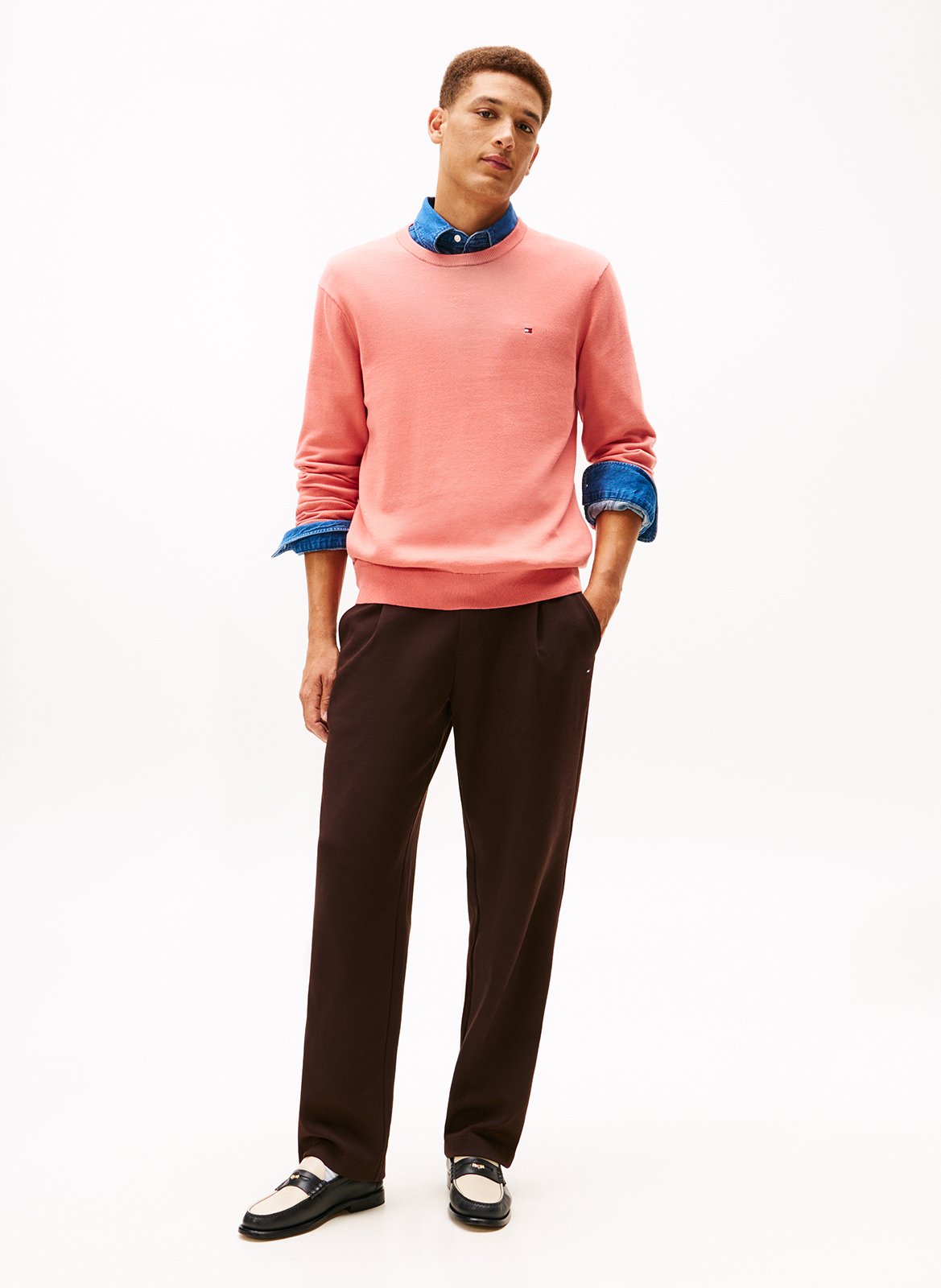 Katoenen tricottrui met ronde hals en fantasieprint Roze