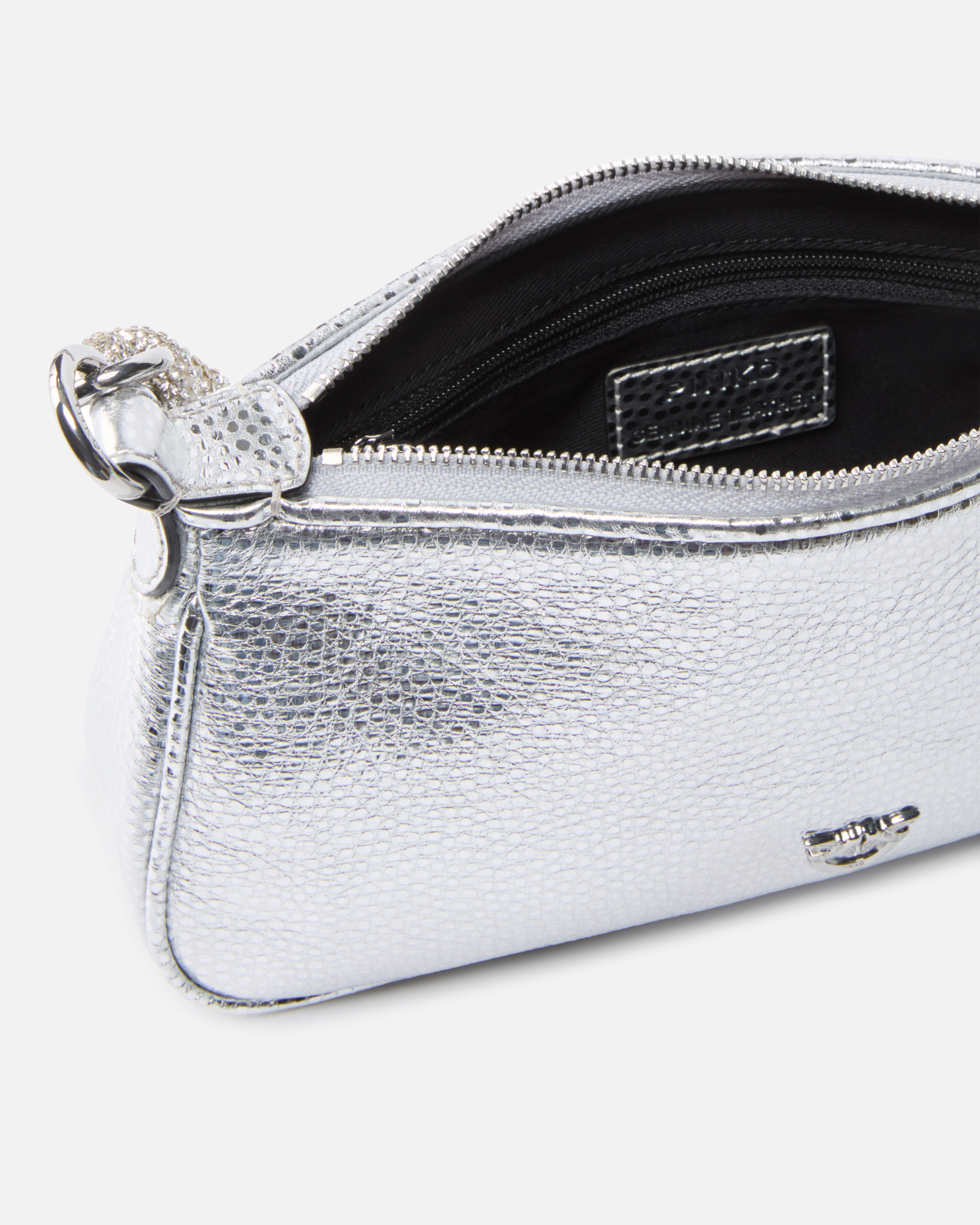 Small handbag mini half moon in lamé leather with rhinestones PINKO Multicolored