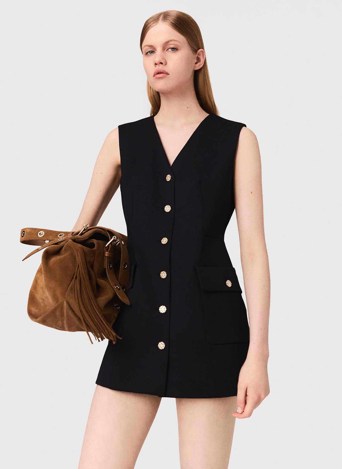 Tailliertes Kleid mit V-Ausschnitt MAJE Blau