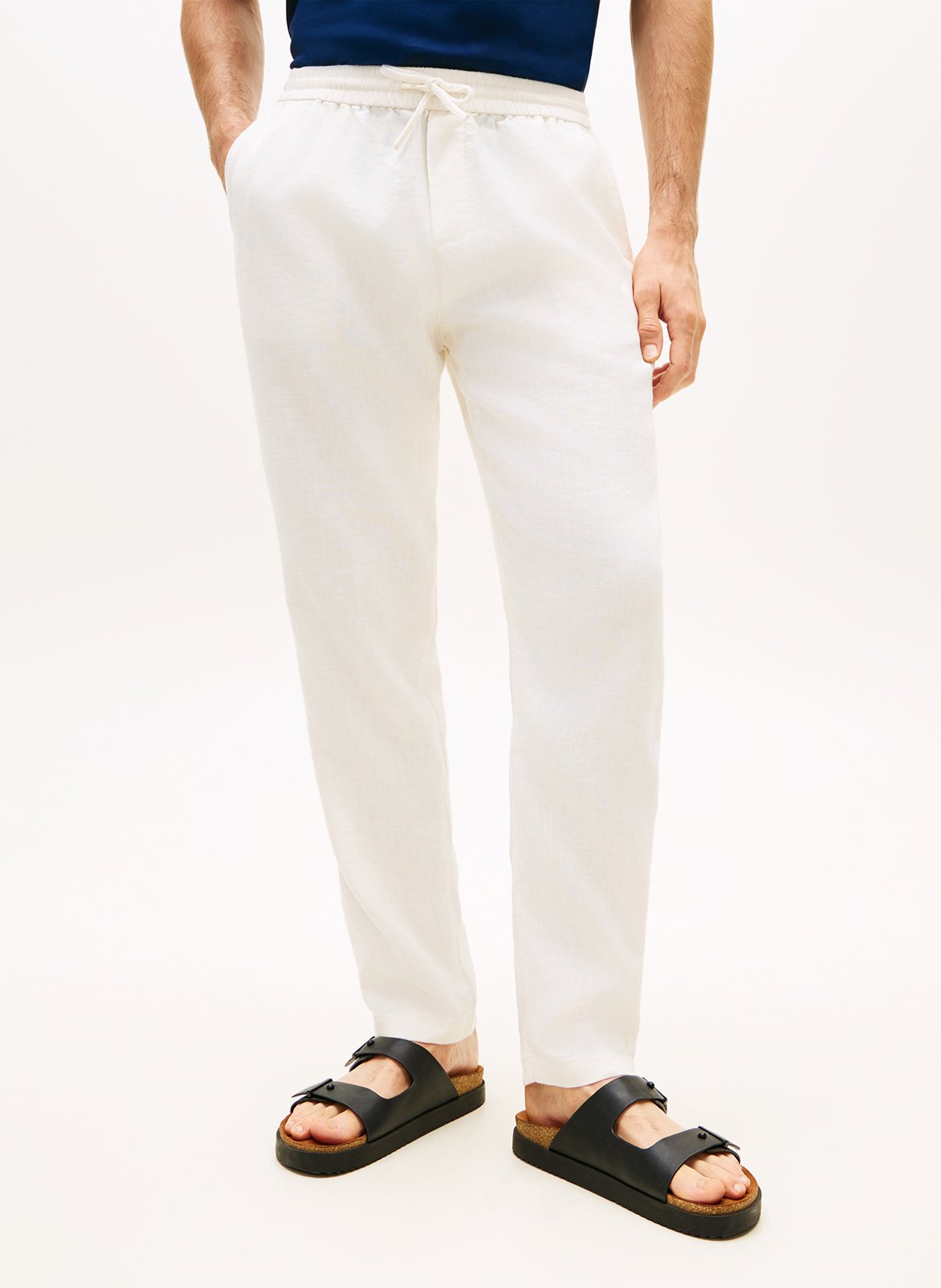 Solid slim linen blend trousers TOMMY HILFIGER Yellow