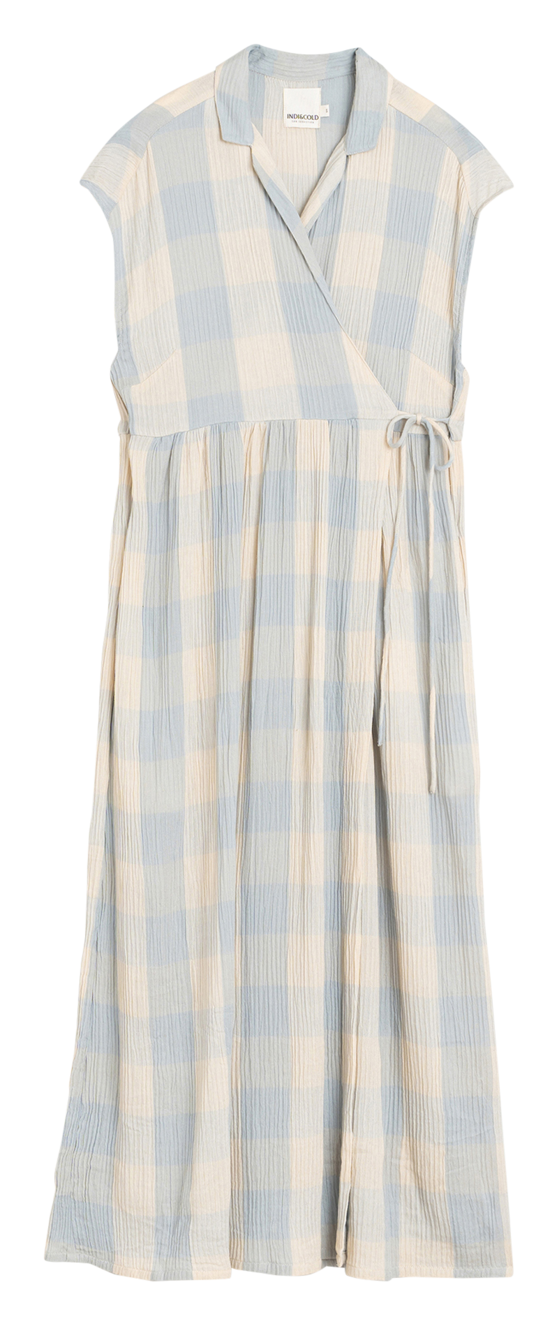 Langes Wickelkleid mit Karomuster INDI & COLD Blau