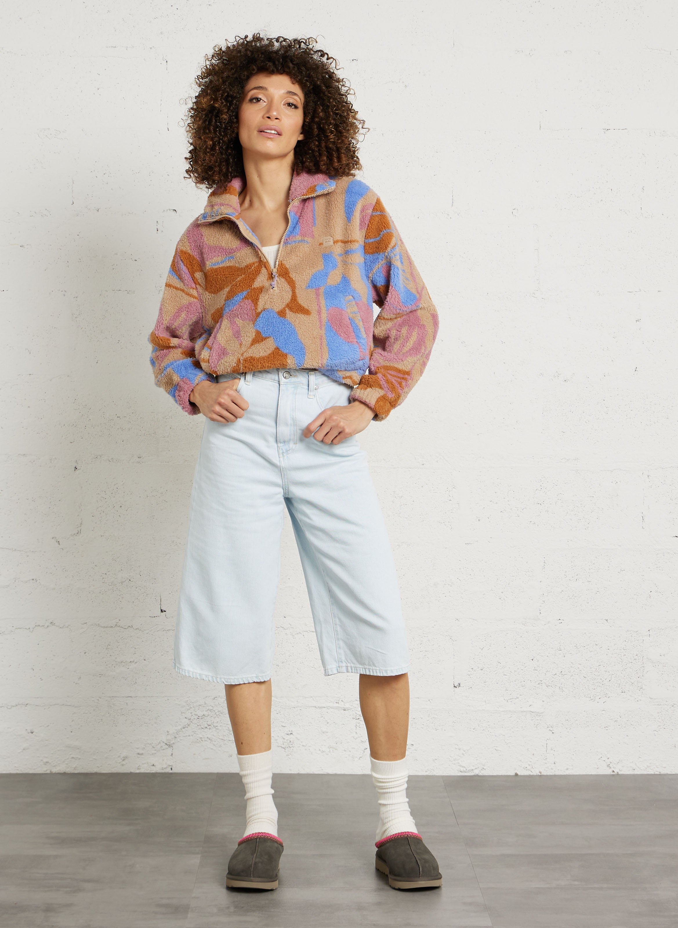 Bedruckter Fleece-Pullover mit halbem Reißverschluss. BILLABONG Mehrfarbig