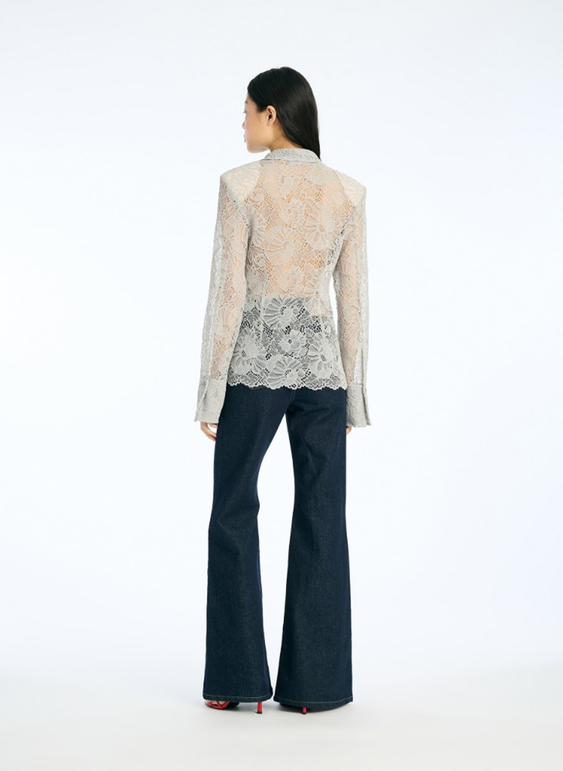 Classic-collar lace shirt ROTATE Grey