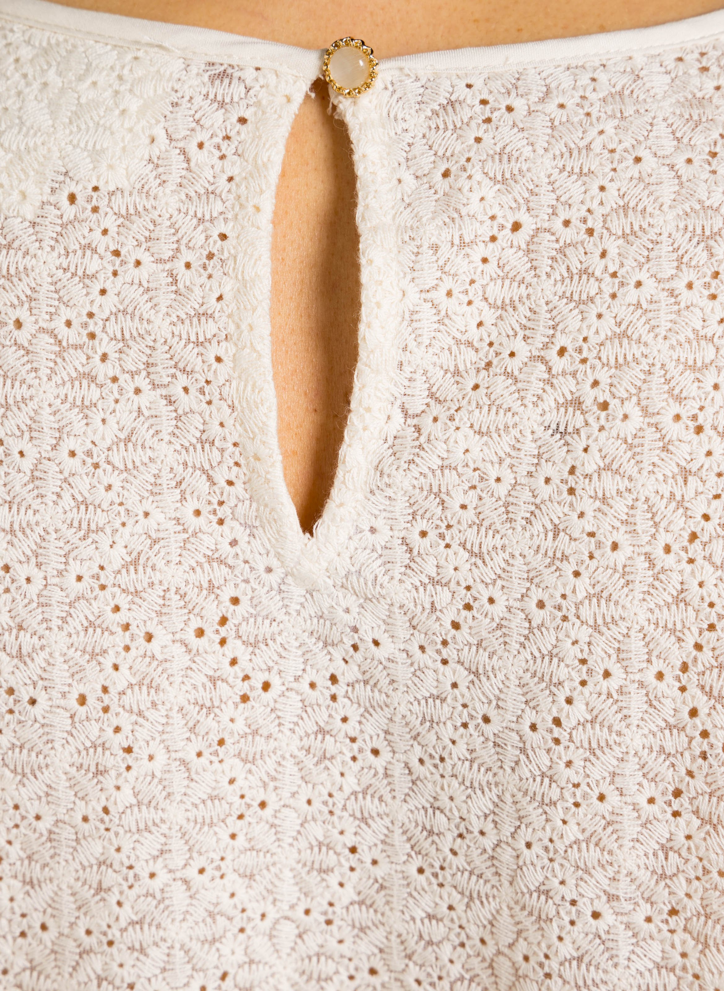 Rechte top met lange mouwen en borduursel. MAISON 123 Beige