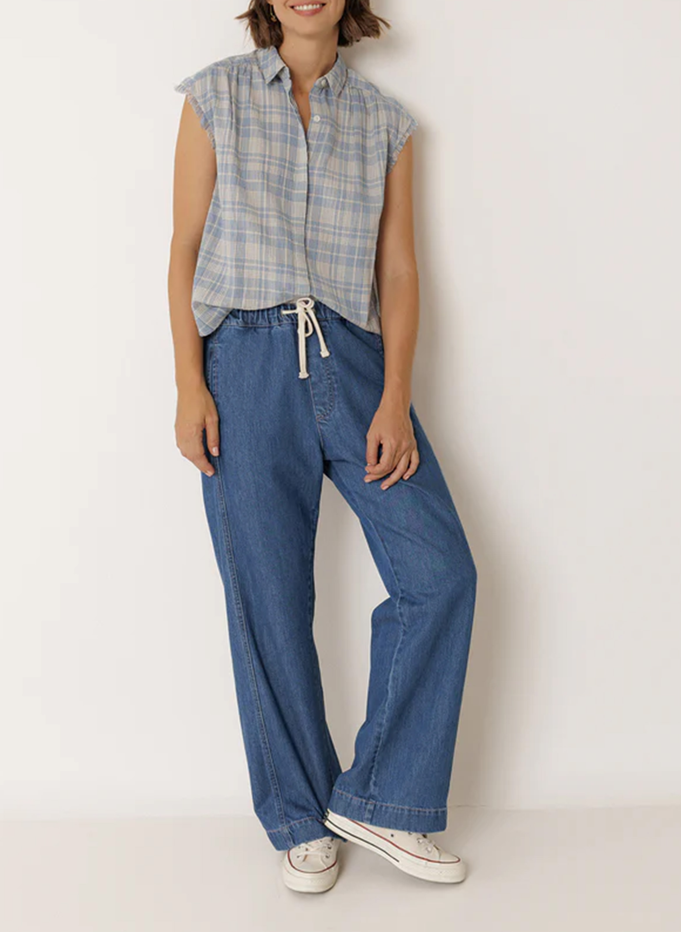 Sleeveless checkered shirt INDI & COLD Blue