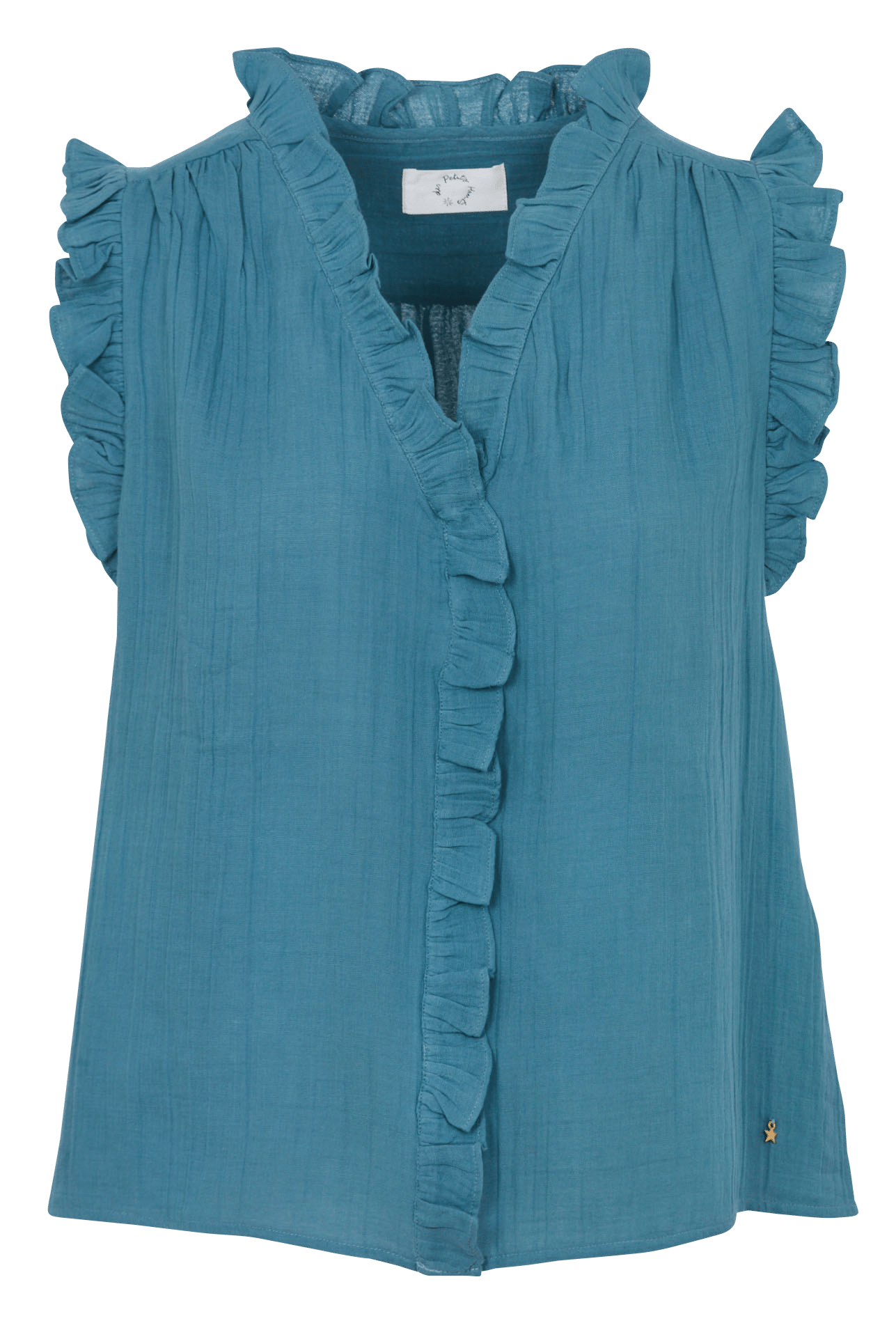 Sleeveless V-neck top with ruffles DES PETITS HAUTS