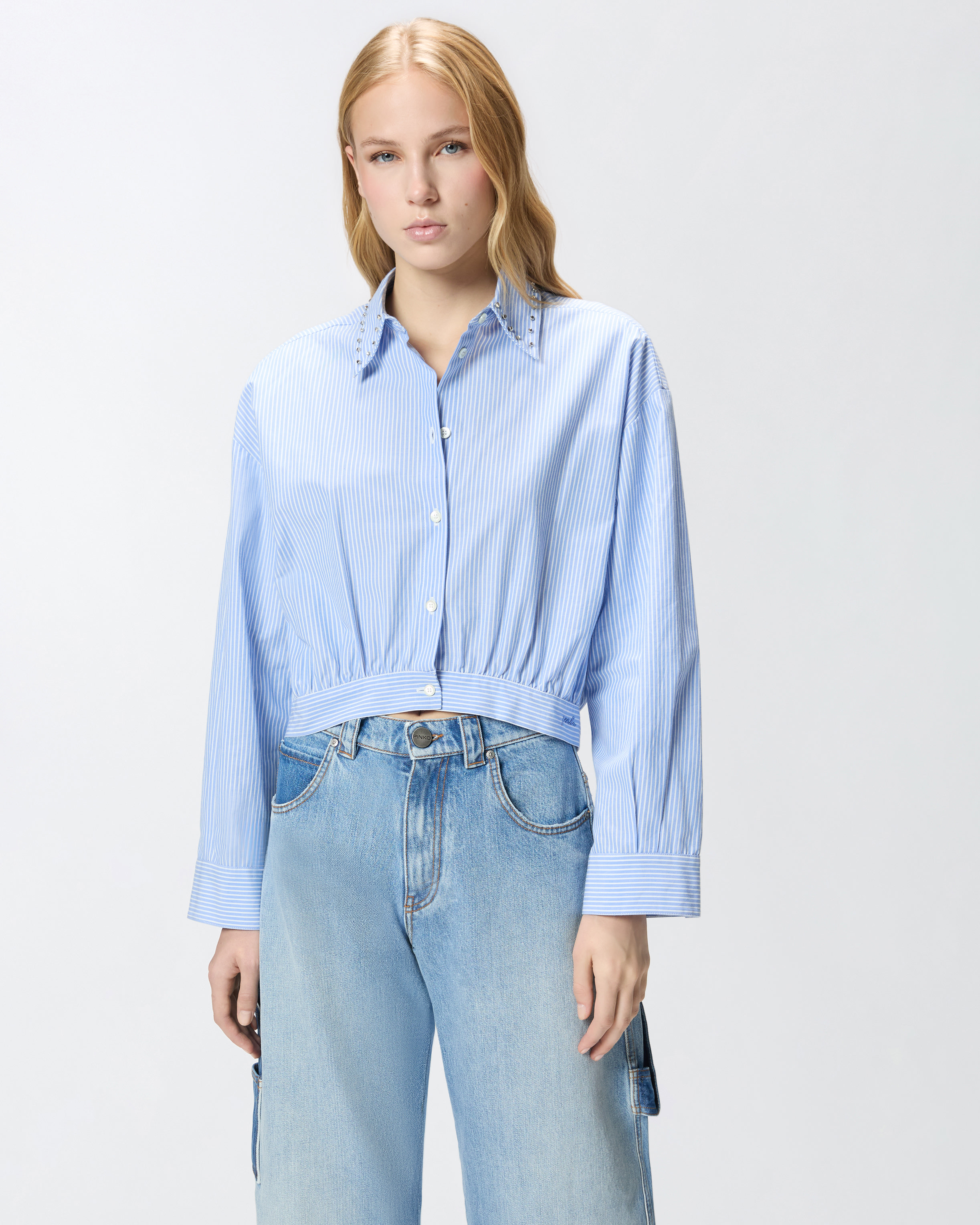Chemise cropped à rayures et col bijou PINKO Multicolore