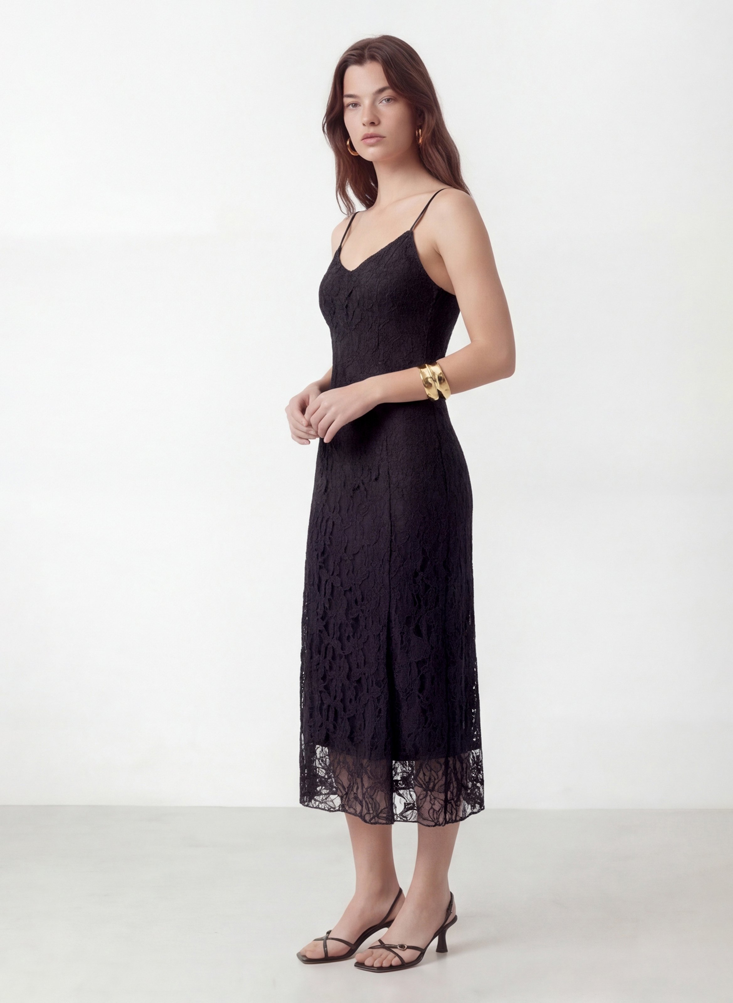 Fitted long dress with lace KOOKAI Black