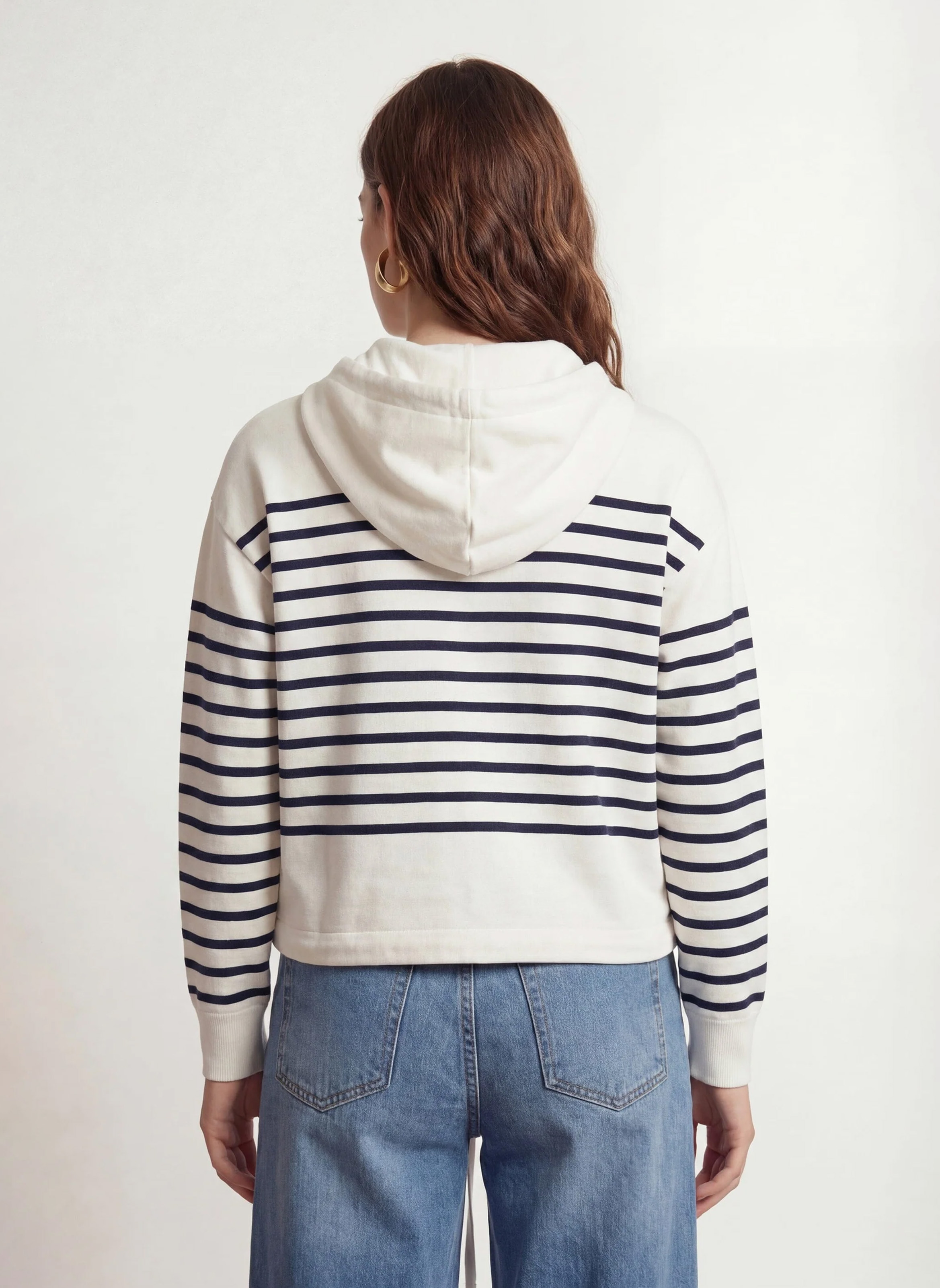 Striped hooded straight vest KOOKAI White