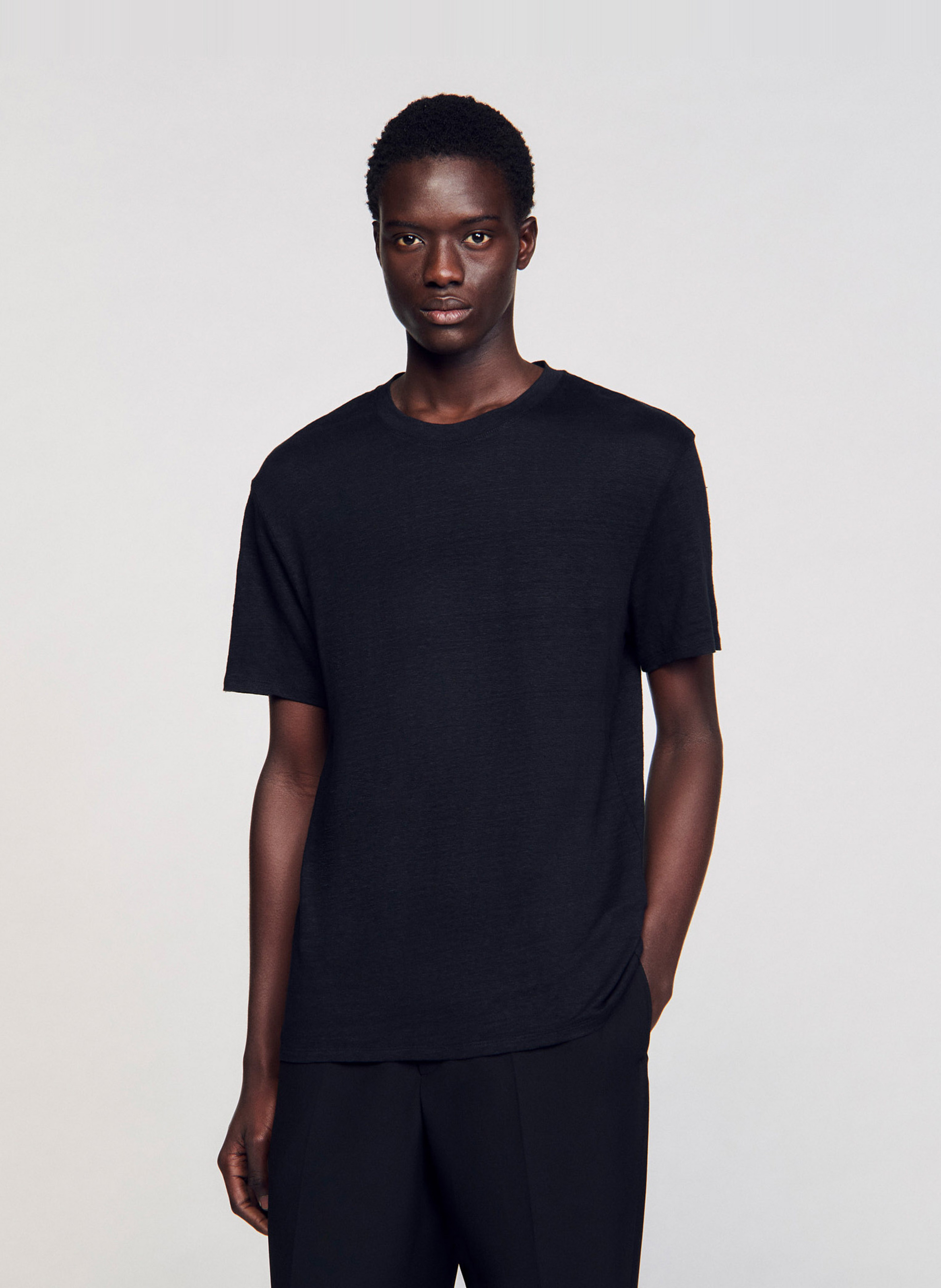 Regular-fit round-neck linen T-shirt SANDRO