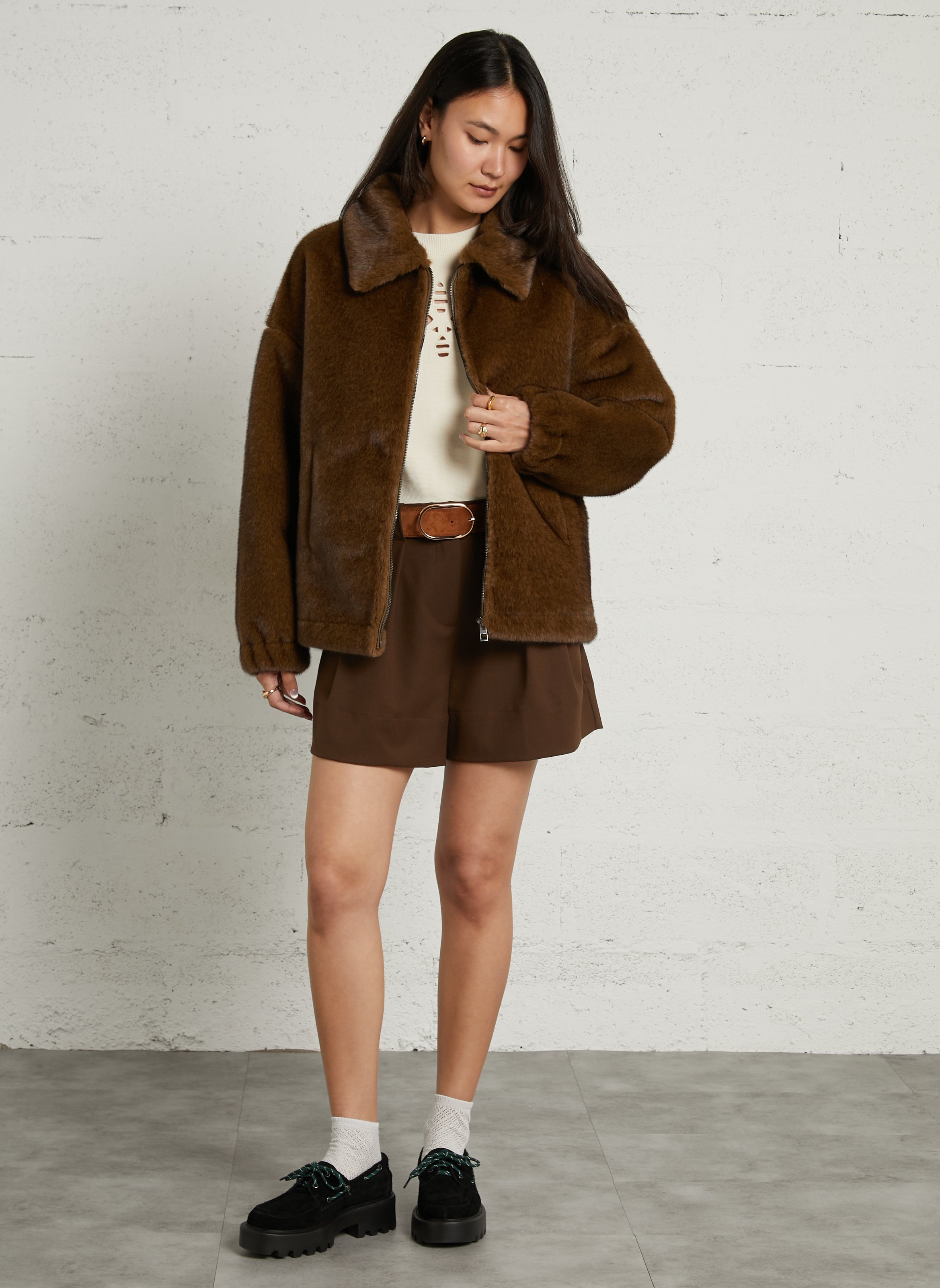 Faux fur coat SUNCOO Khaki
