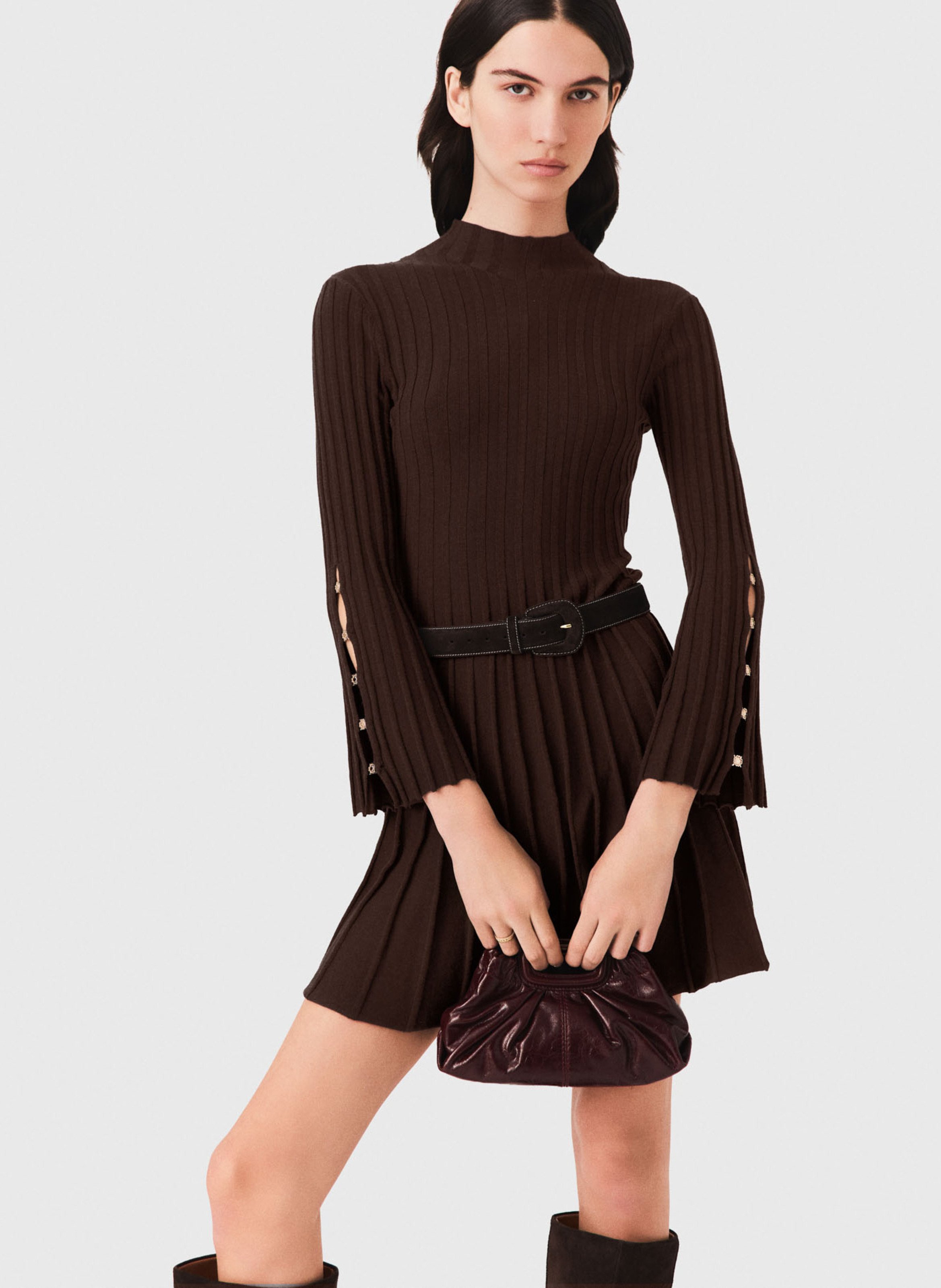Robe courte cintrée col montant | Marron MAJE Femme