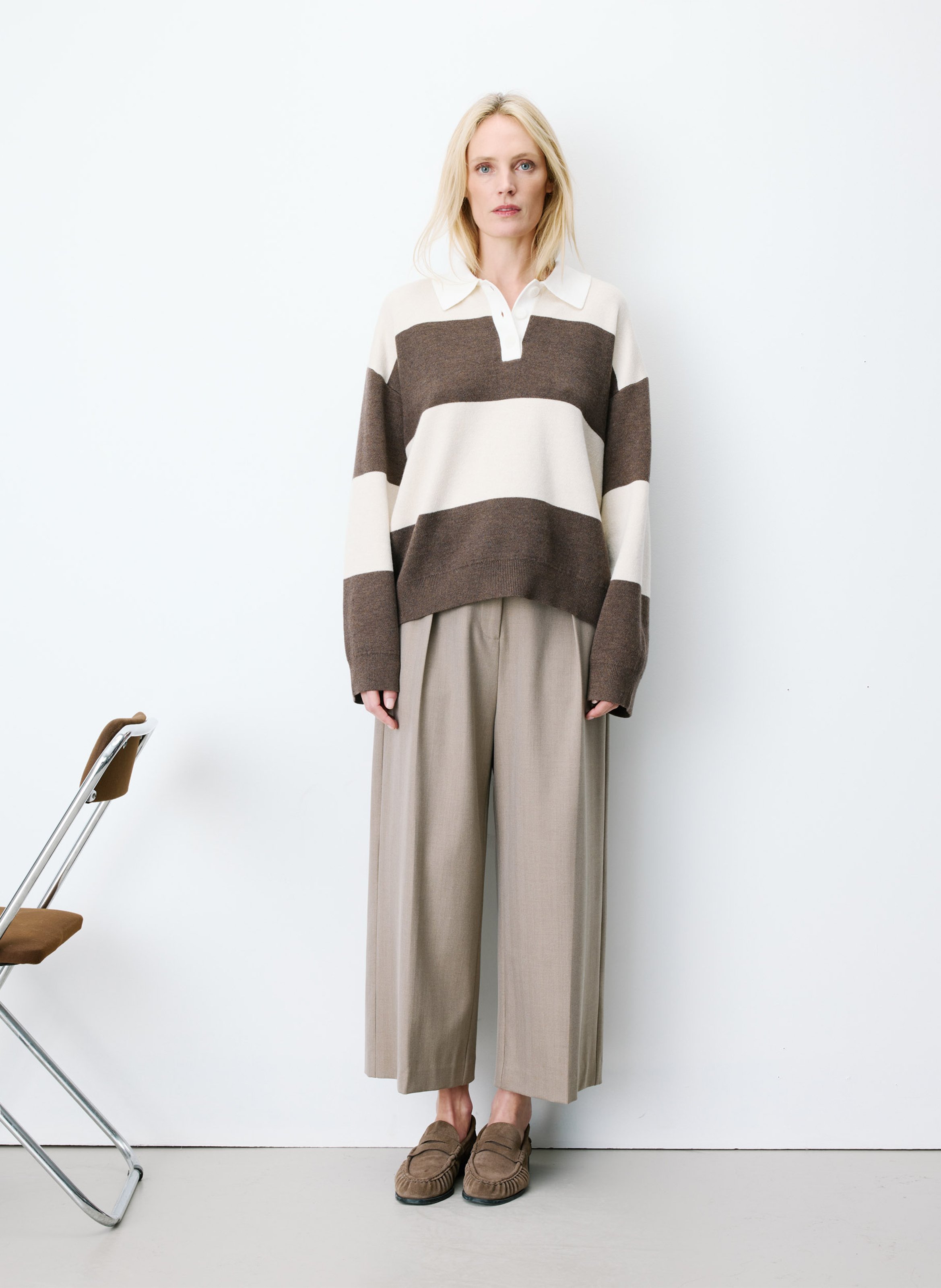 Oversized striped knit polo GRACE ET MILA Beige