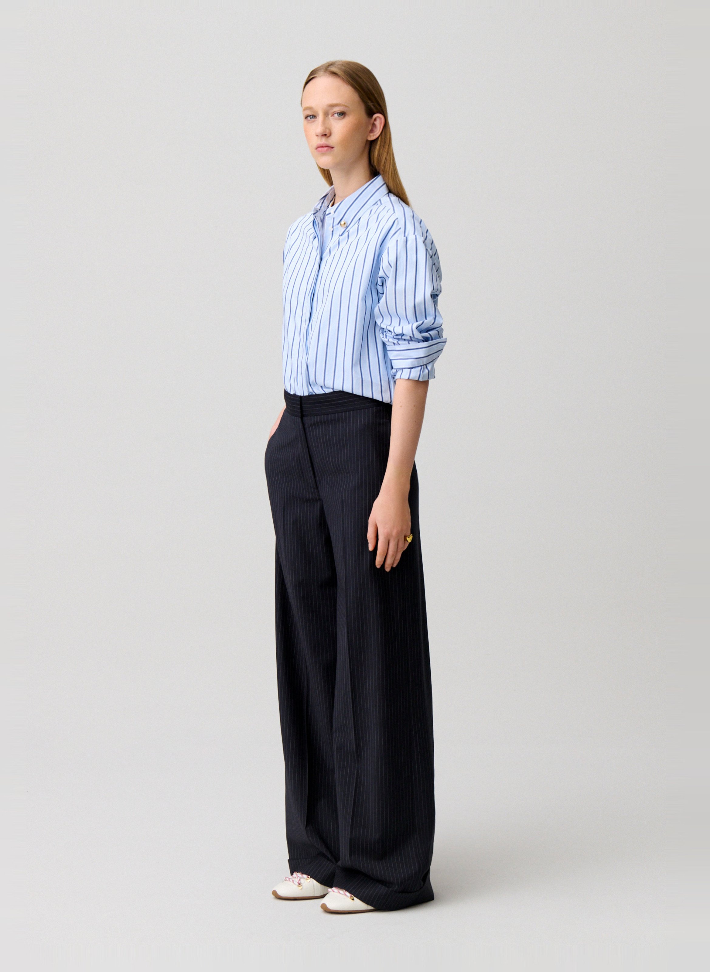 Gerade geschnittene gestreifte Baumwollbluse mit klassischem Kragen CLAUDIE PIERLOT Mehrfarbig