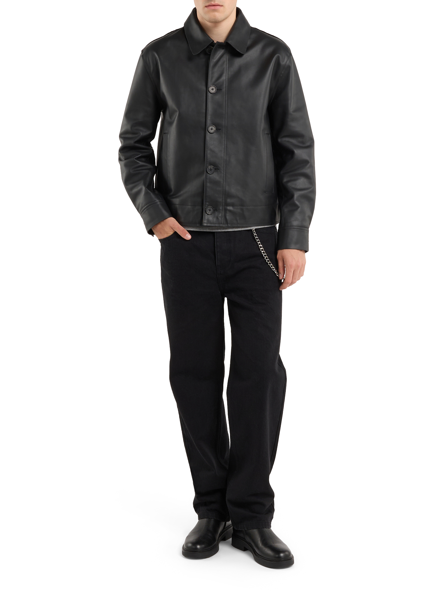 Straight buttoned leather jacket SAISON 1865 Black