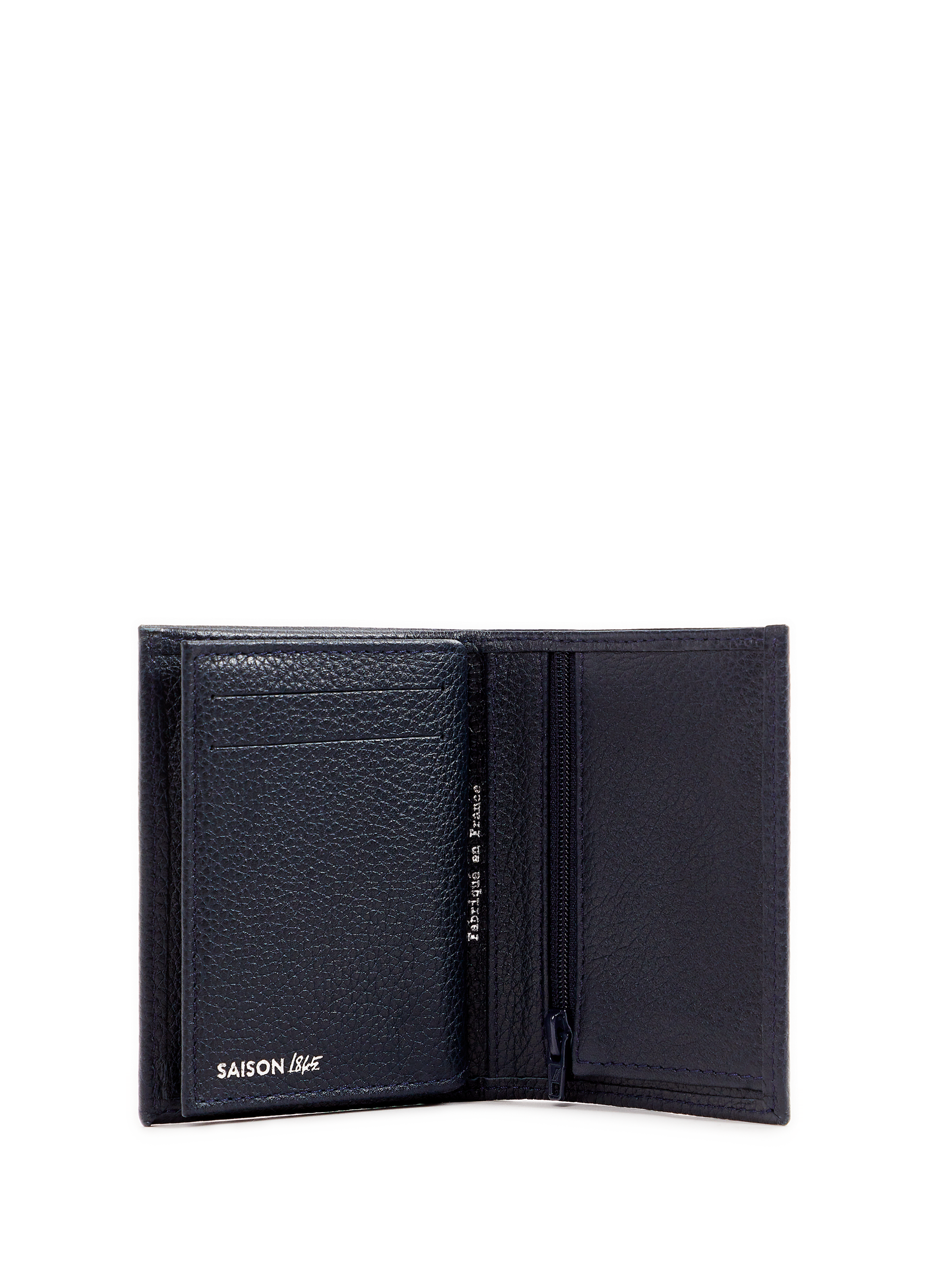 Small leather wallet with 937 pattern, ideal for cards, bills, and coins. SAISON 1865 Blue