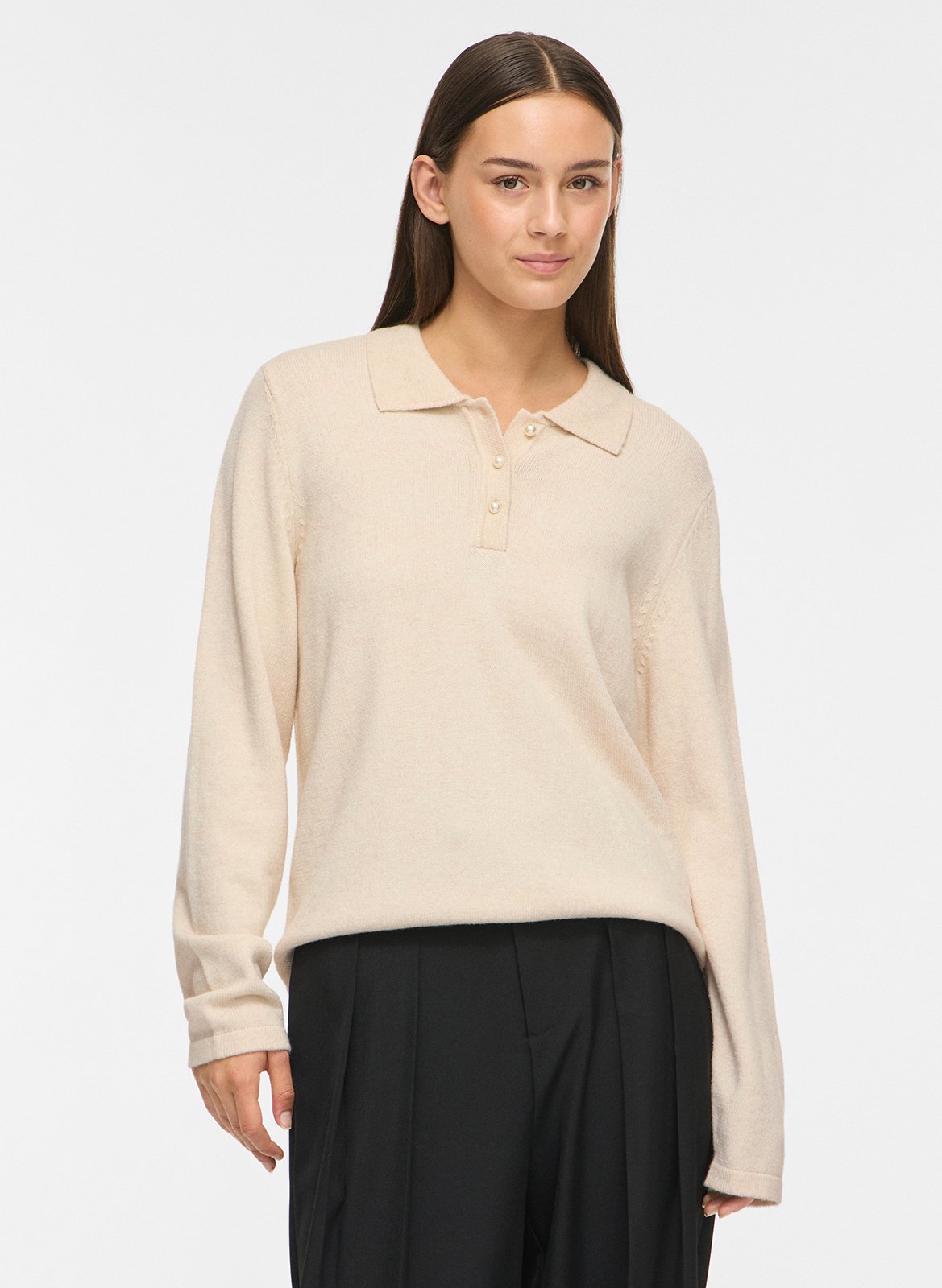 Pull droit col polo VILA Beige