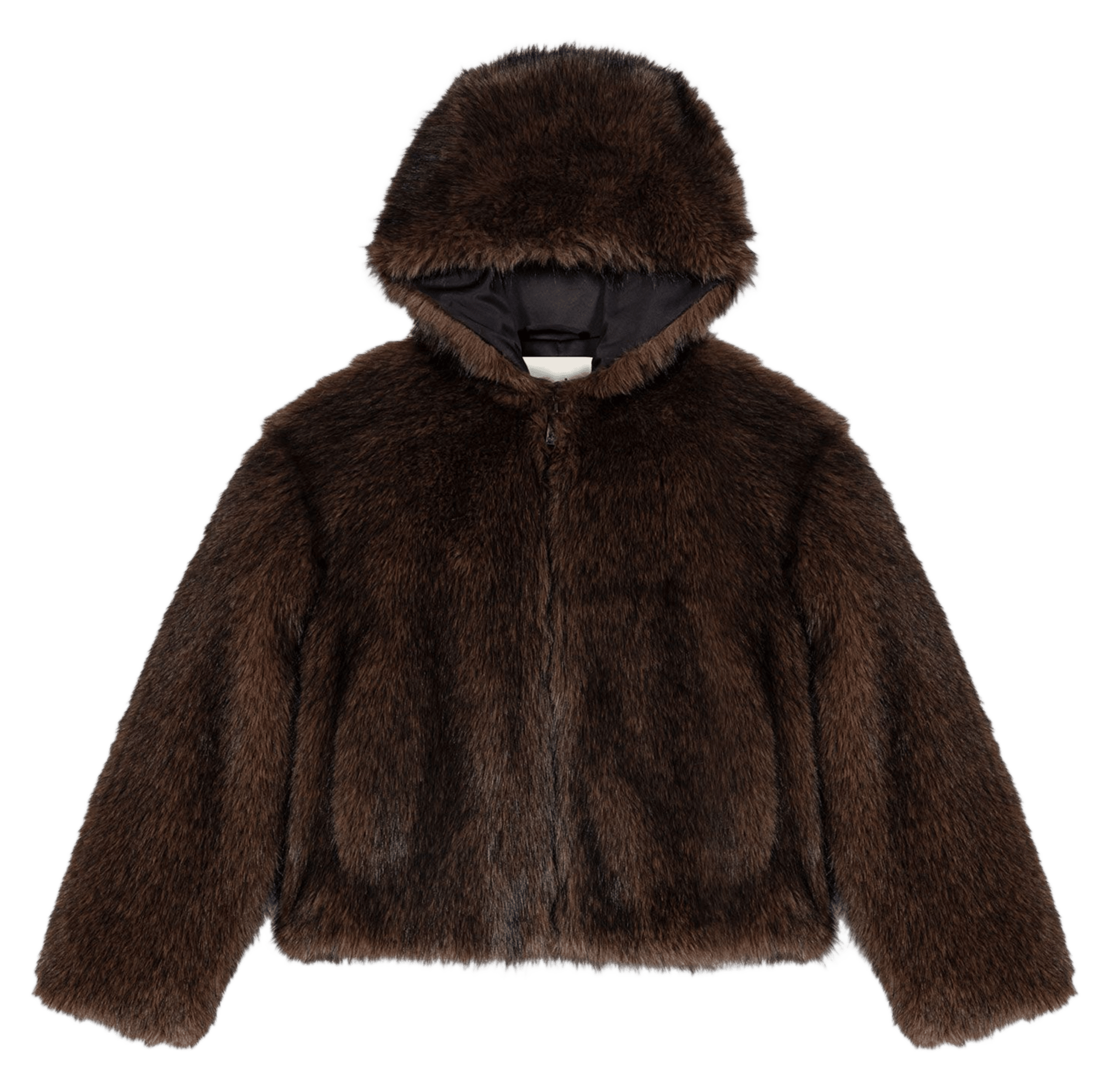 Rechte jas met capuchon van imitatiebont MAJE Bruin