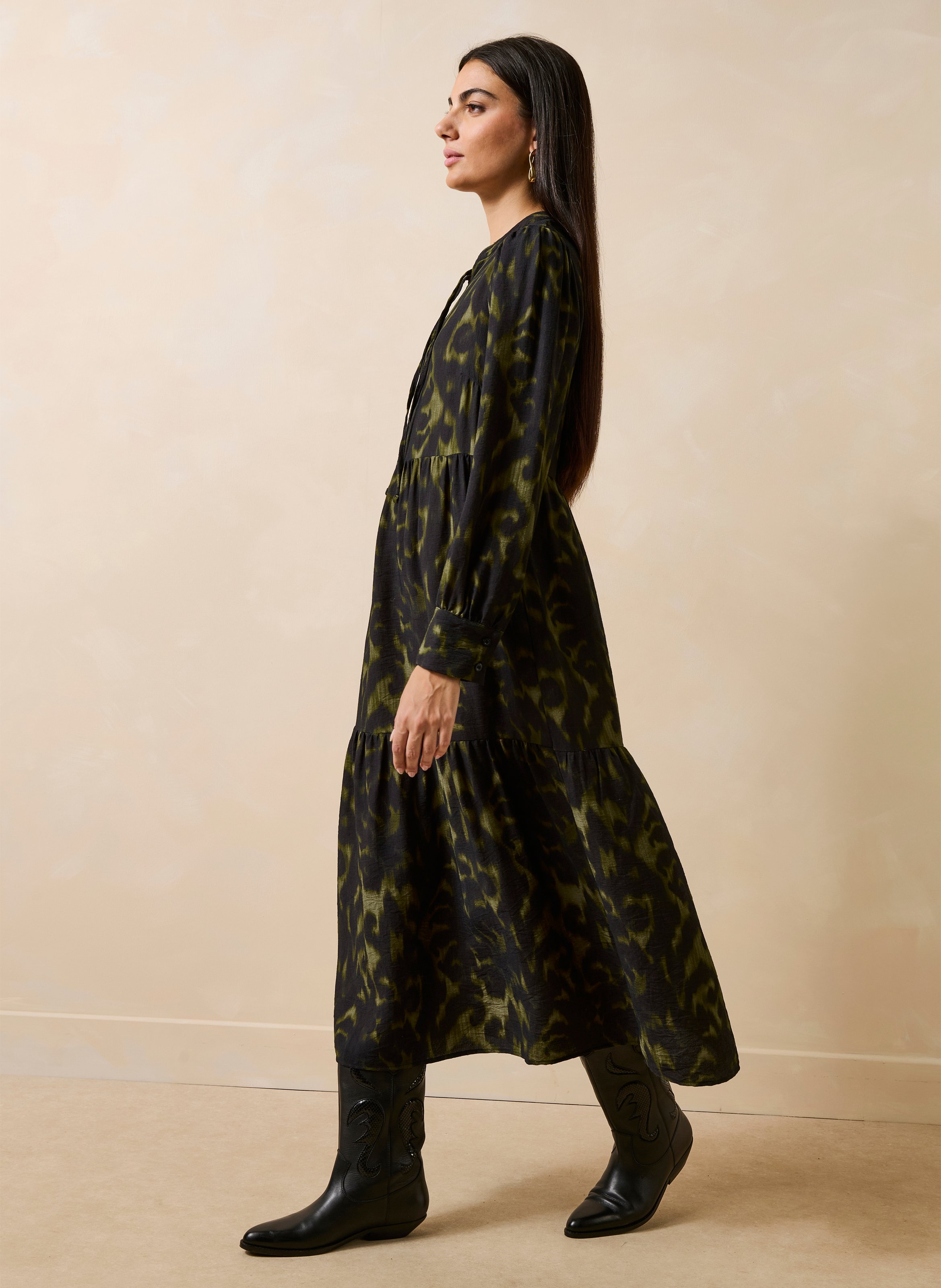 Long loose-fit printed dress LA FEE MARABOUTEE Green