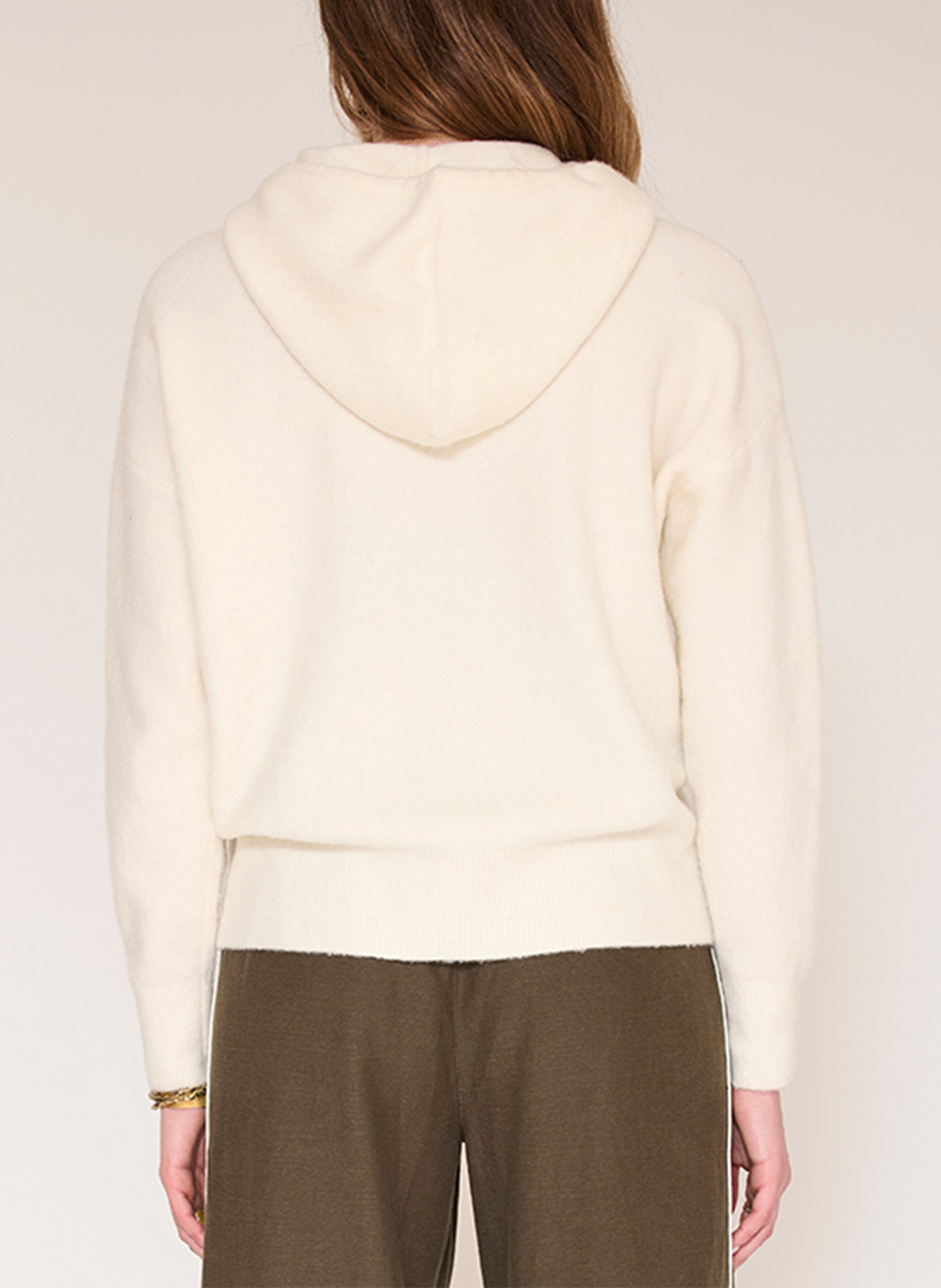 Weit geschnittener Kapuzenpullover aus Wollmischung MKT Beige