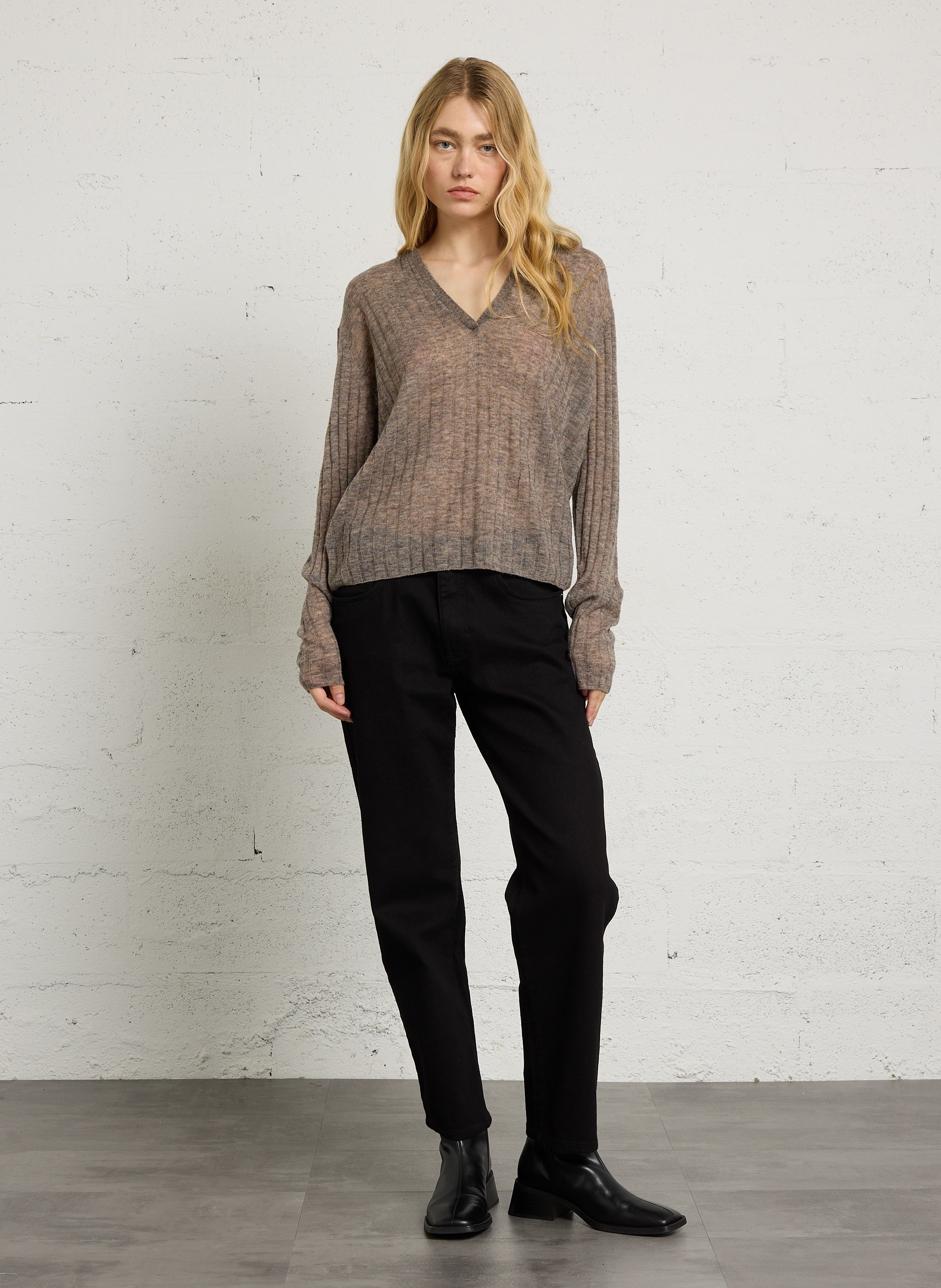 Ribbed wool blend oversized sweater IKKS Brown