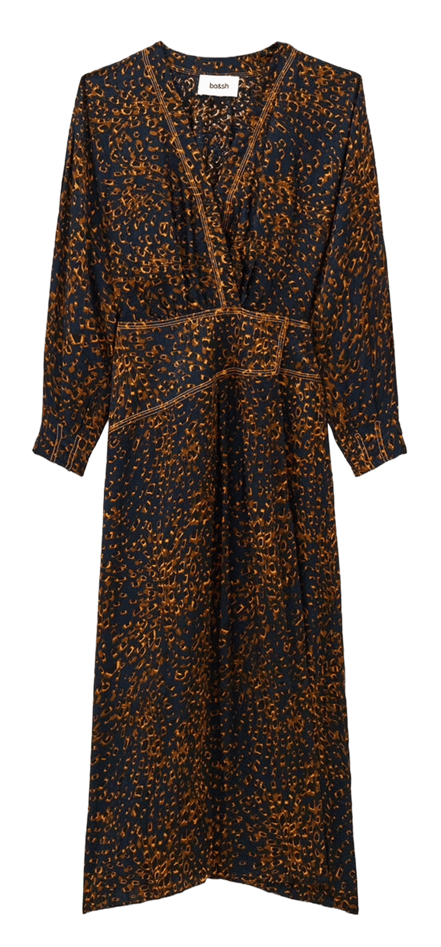 Halflange jurk met V-hals en print | Blauw BA&SH Dames