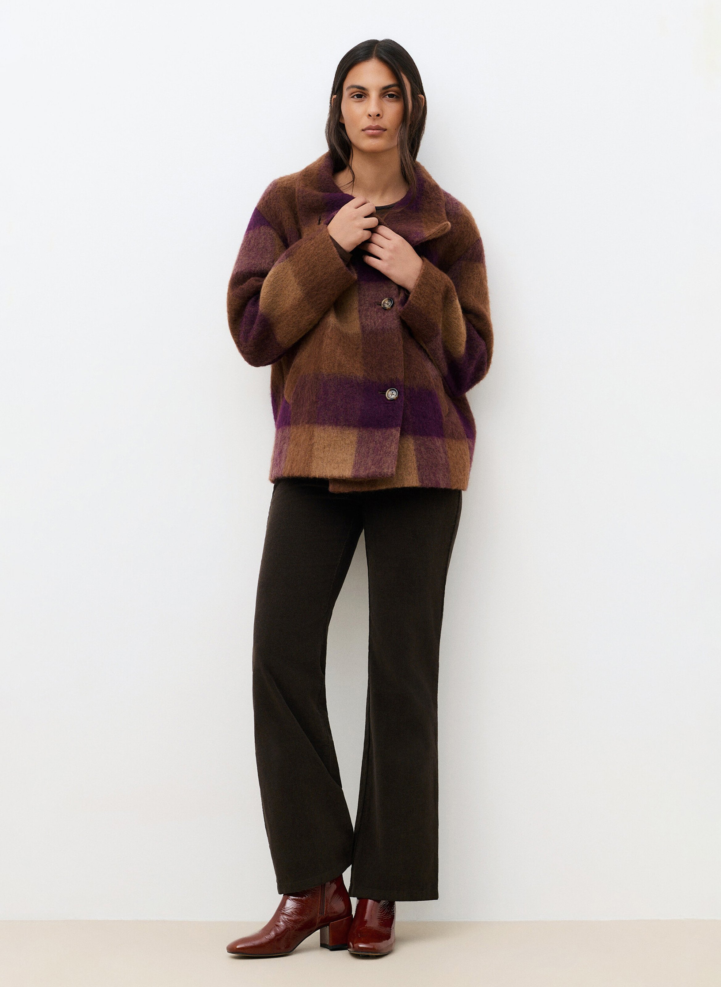 Veste oversize à carreaux en laine mélangée CAROLL Prune