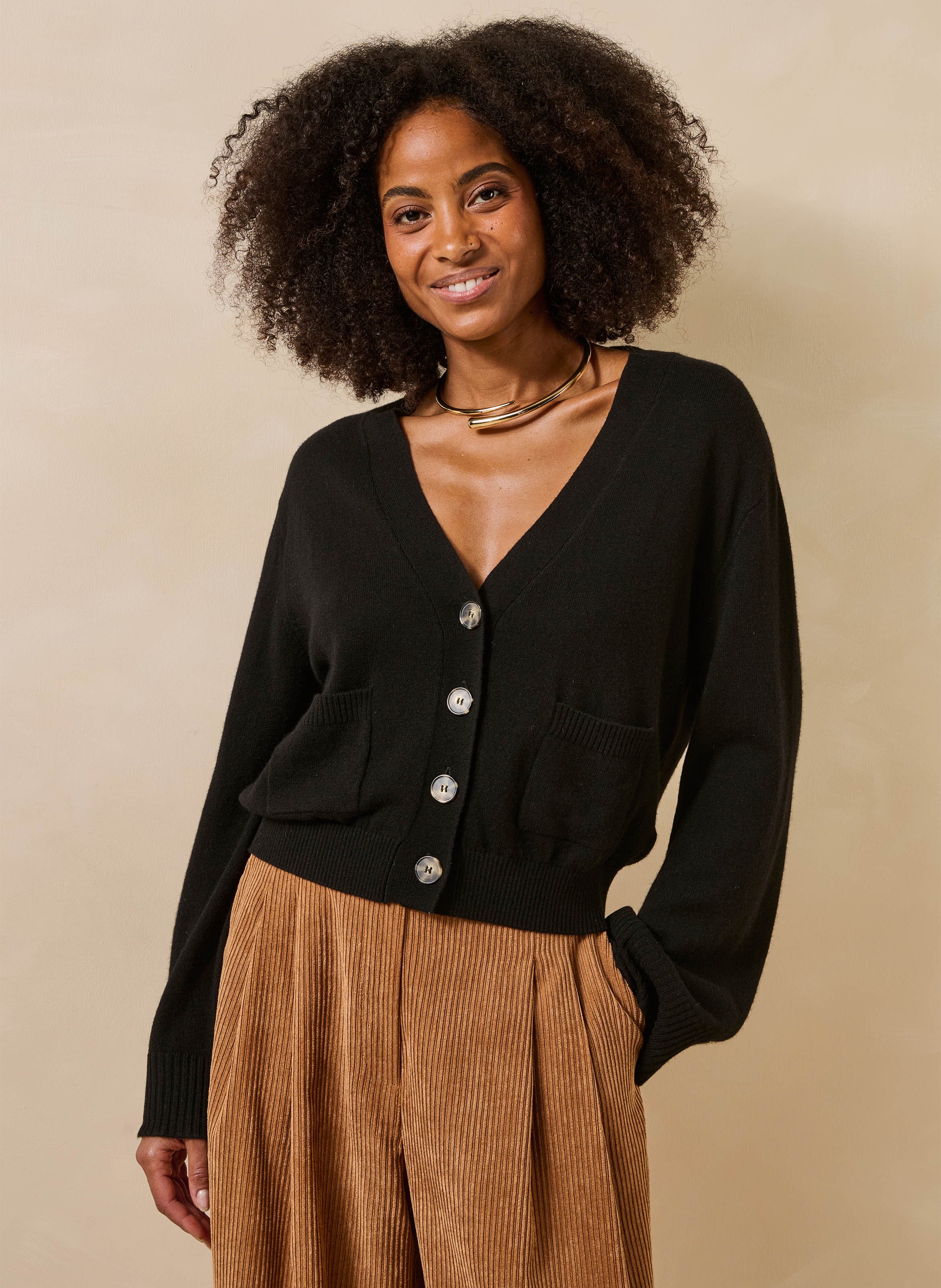 Feine gerade Strickjacke aus Wolle und Kaschmir LA FEE MARABOUTEE Schwarz