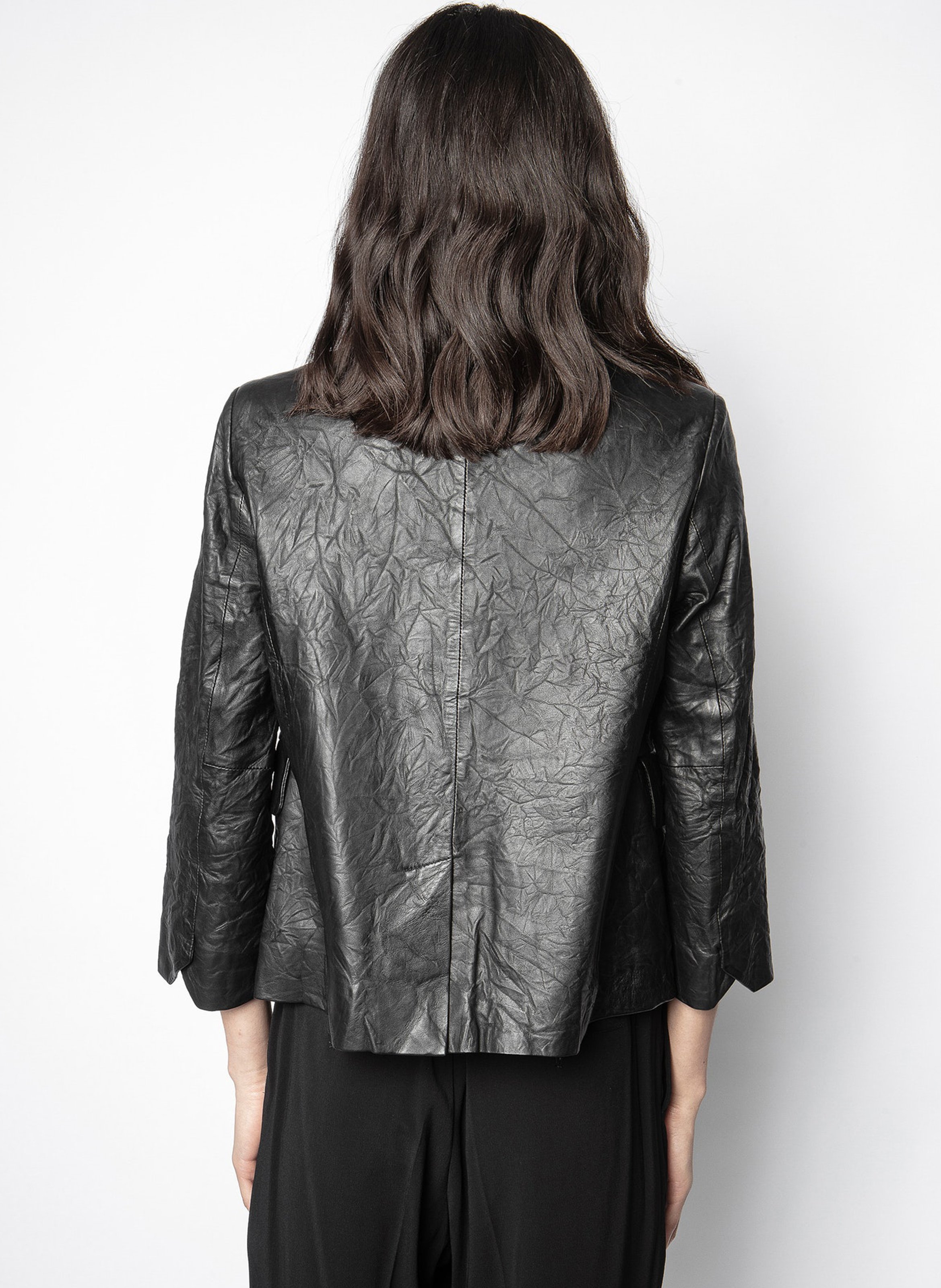 Giacca a collo alto in pelle effetto froissé ZADIG&VOLTAIRE Nero