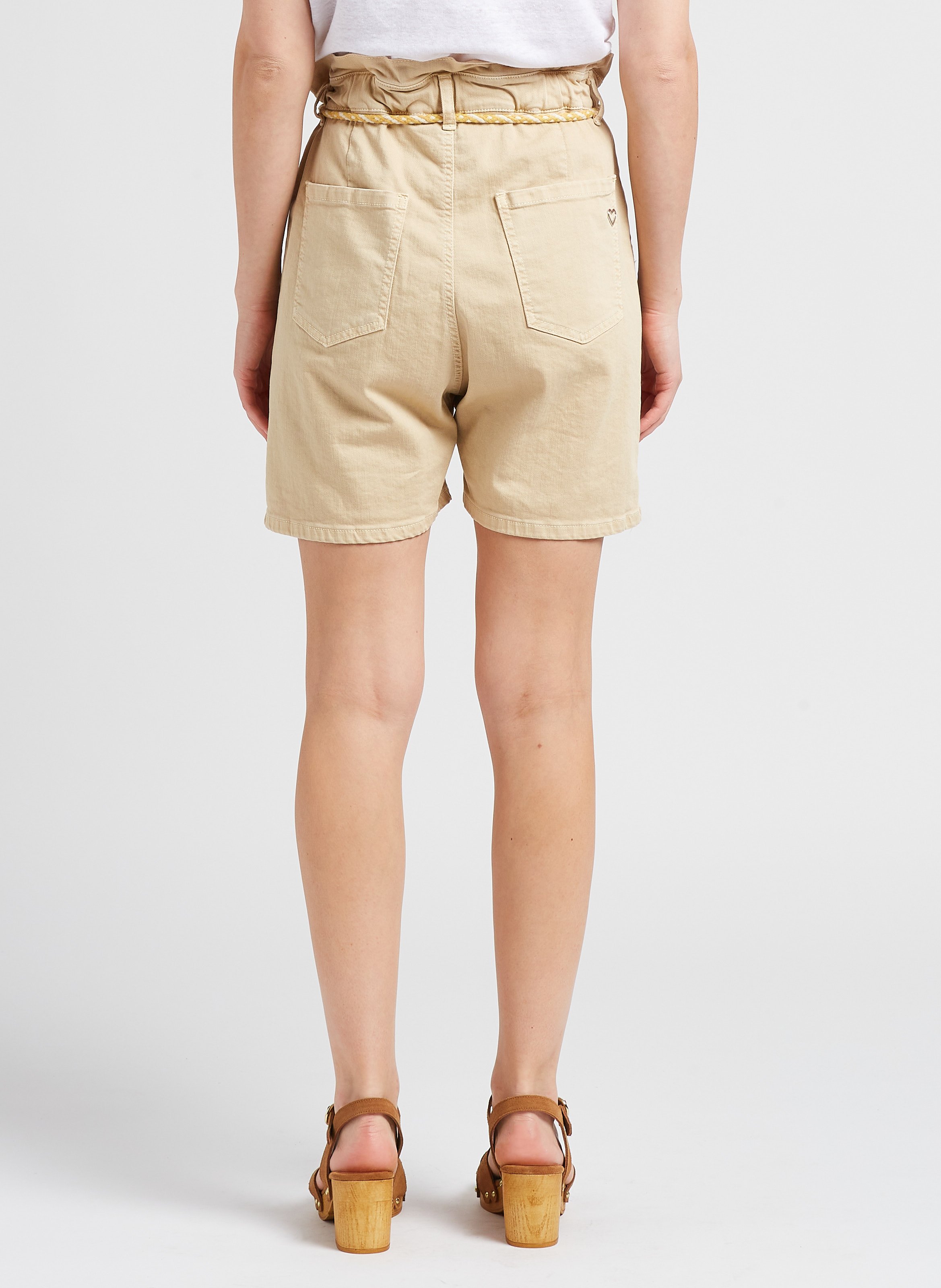 Geraffte Taillenshorts aus Baumwoll-Mix PLEASE Beige