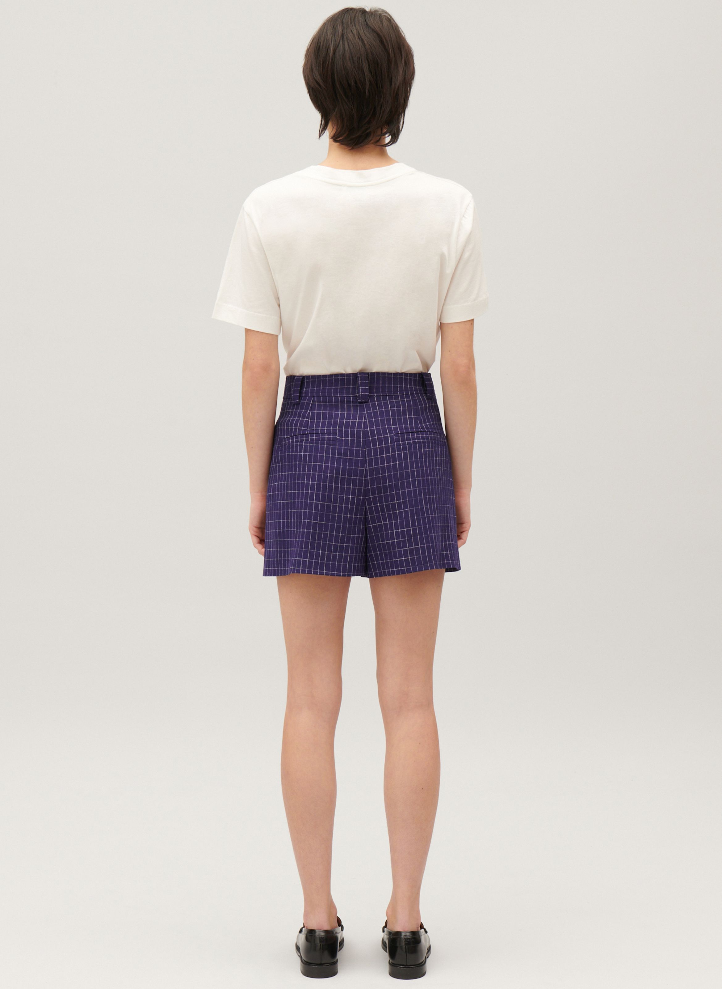 Short Droit Taille Haute Carreaux Indigo Claudie Pierlot Femme