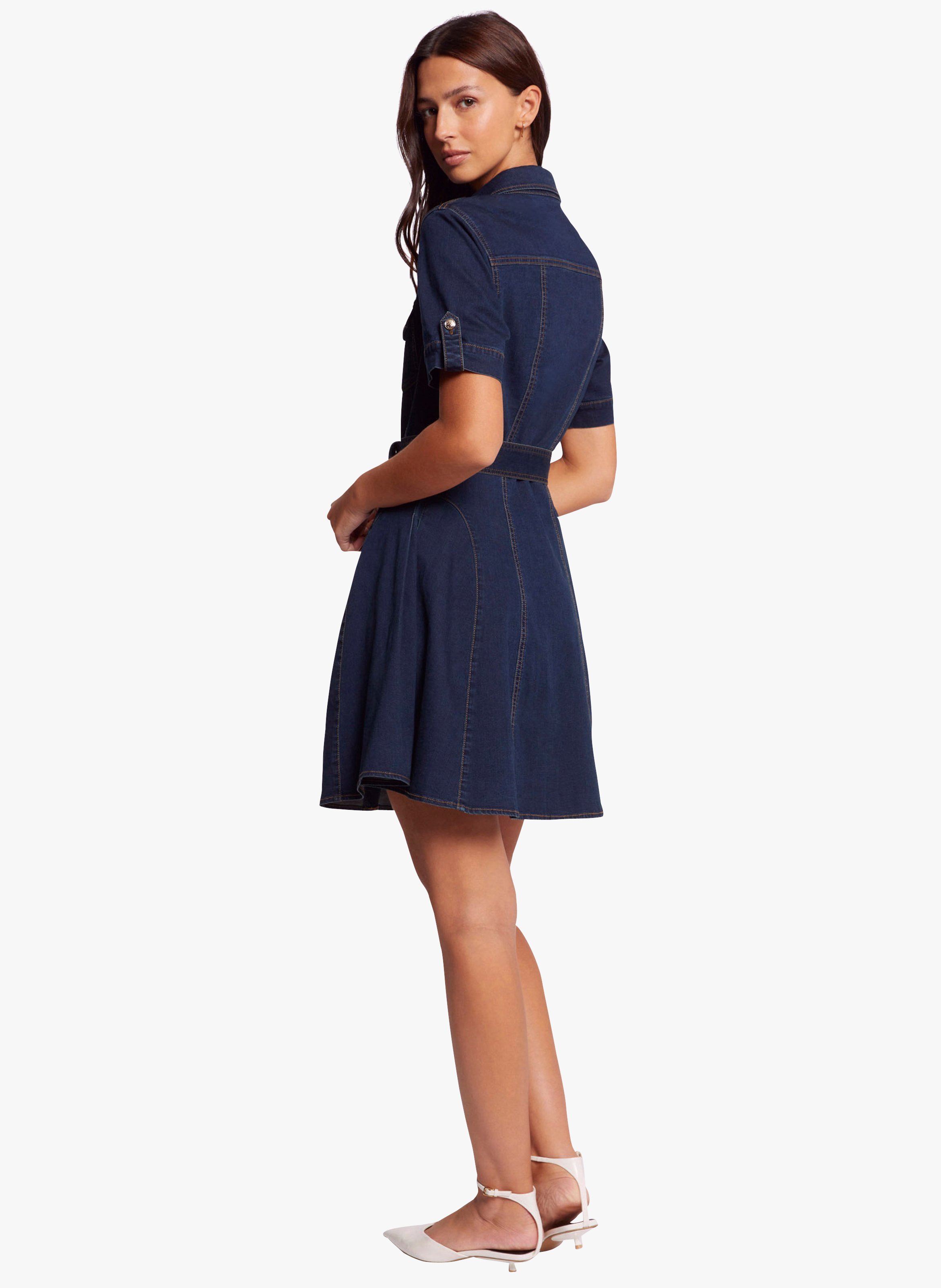Short fitted cotton-blend dress with classic collar MORGAN Blue