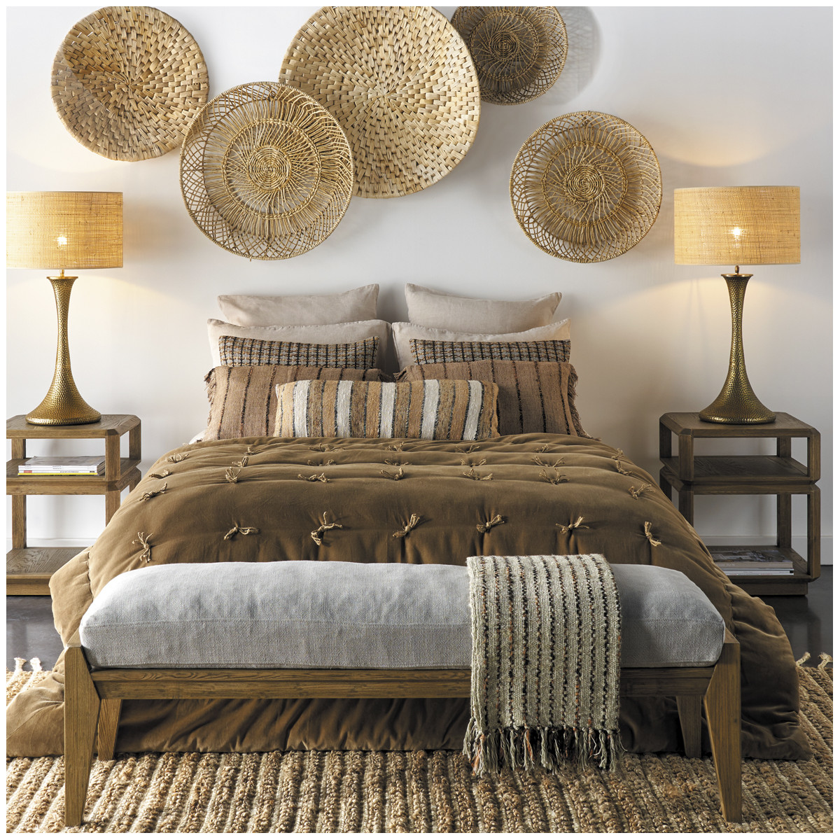 Beige Linen Blend Bench and Mattress BLANC D'IVOIRE Beige