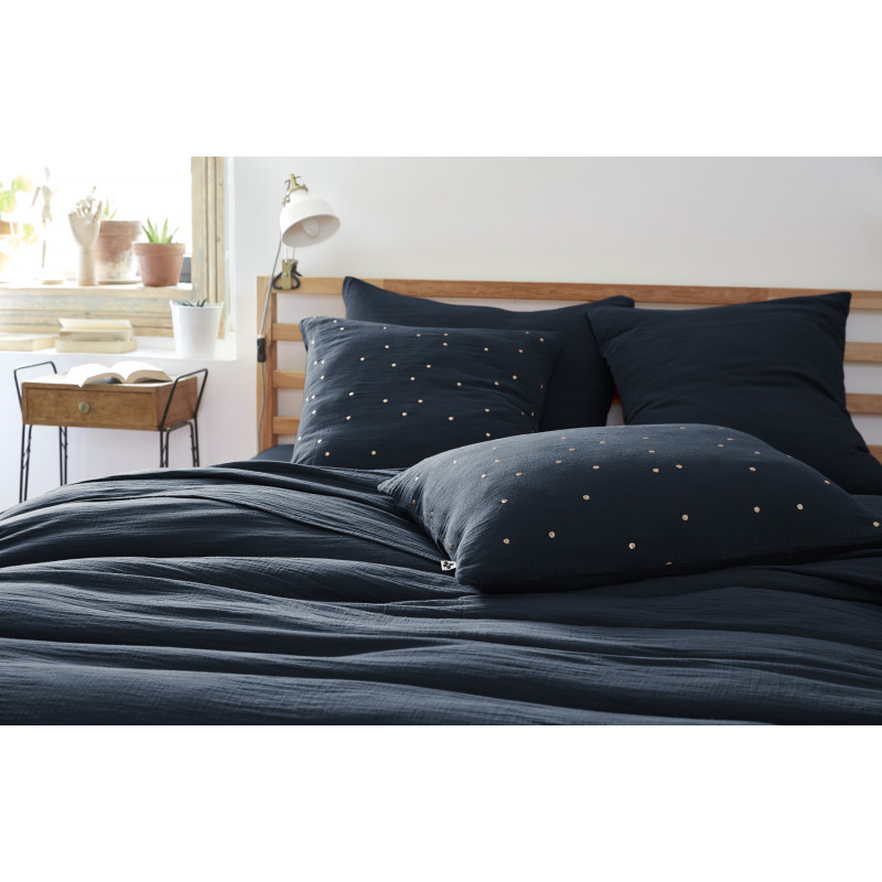 Cotton percale pillow case L'EFFET PAPILLON Blue