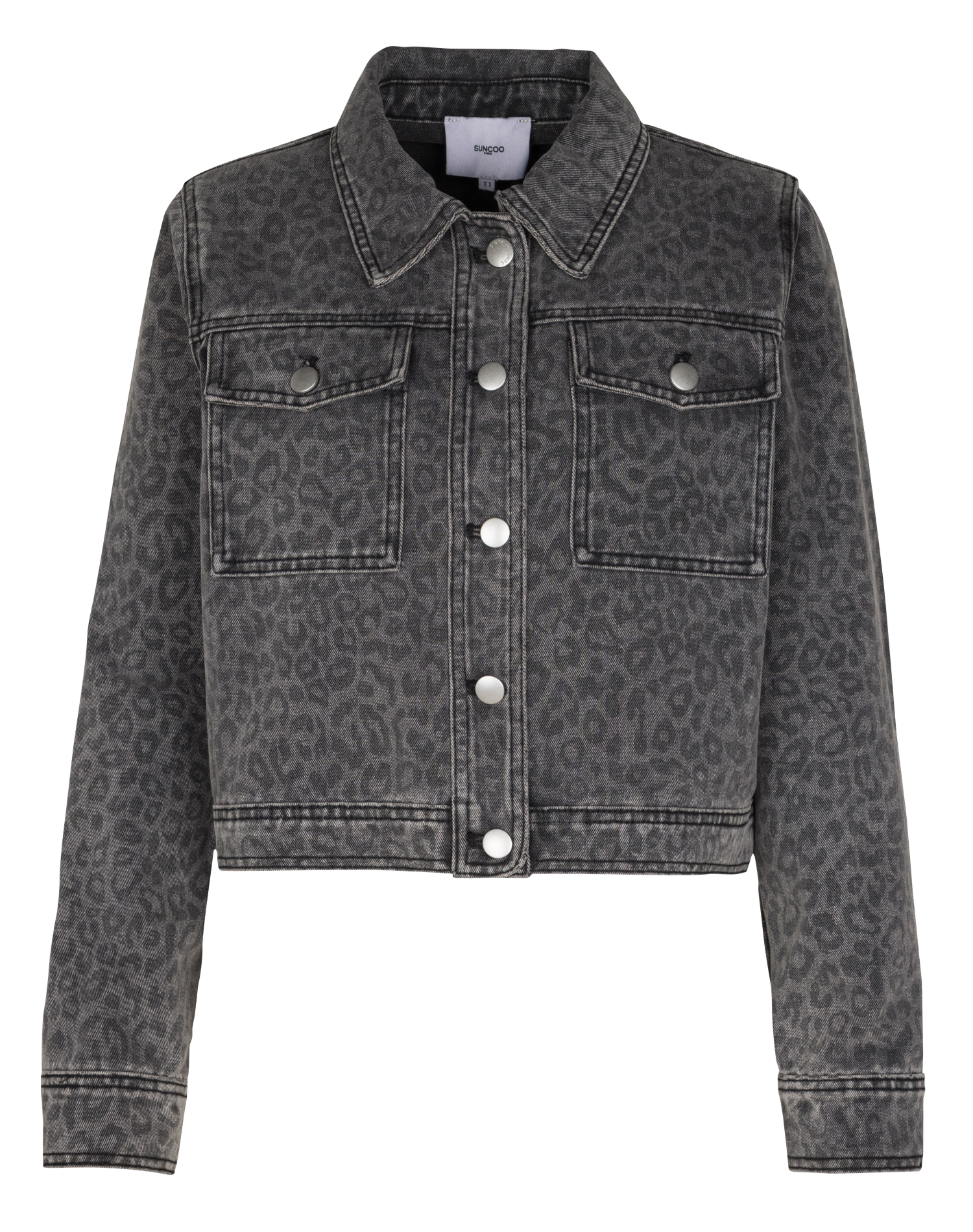 Veste col classique en denim de coton mélangé imprimé SUNCOO Noir