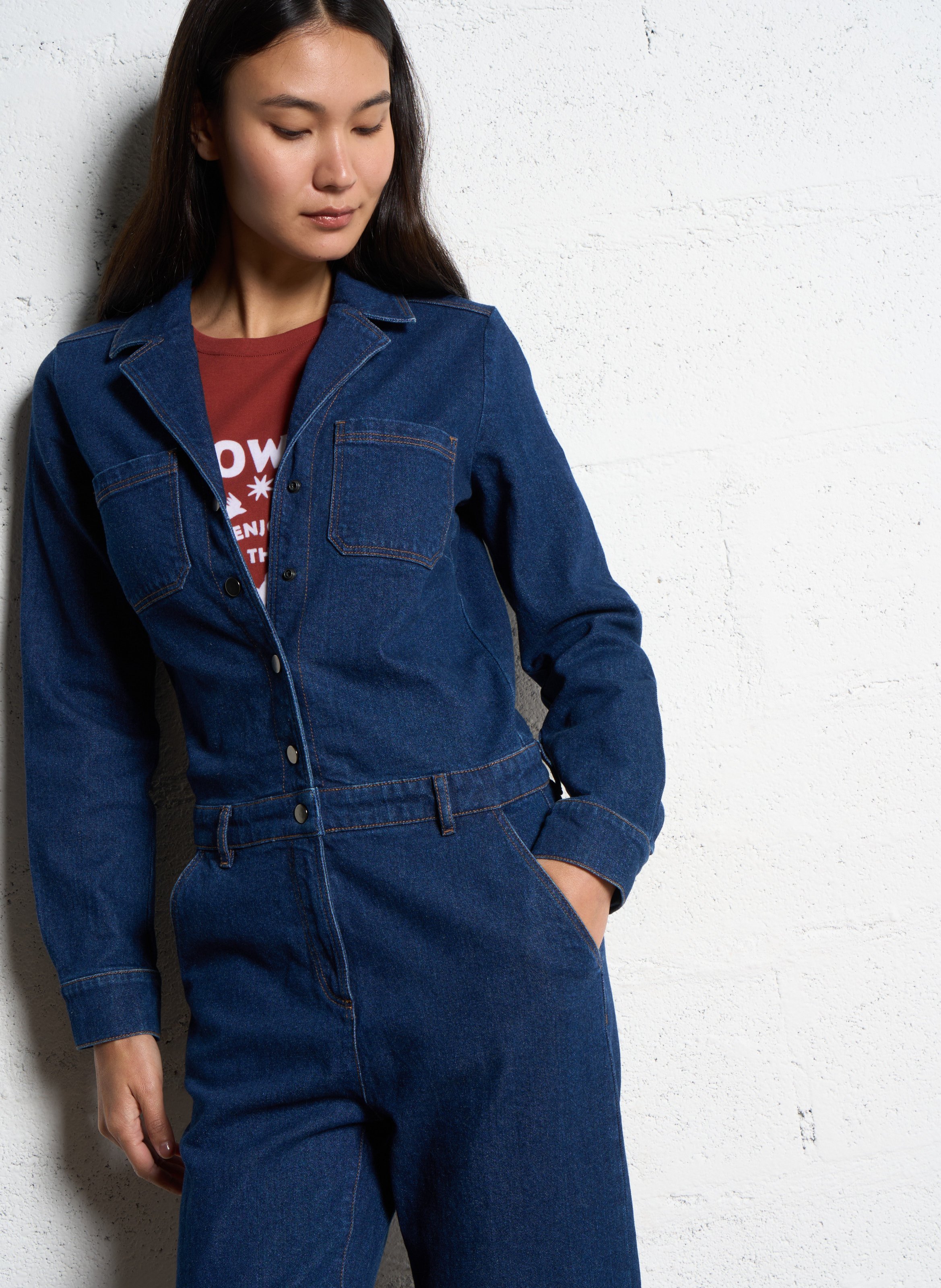 Straight-leg cotton-blend jumpsuit I CODE Blue