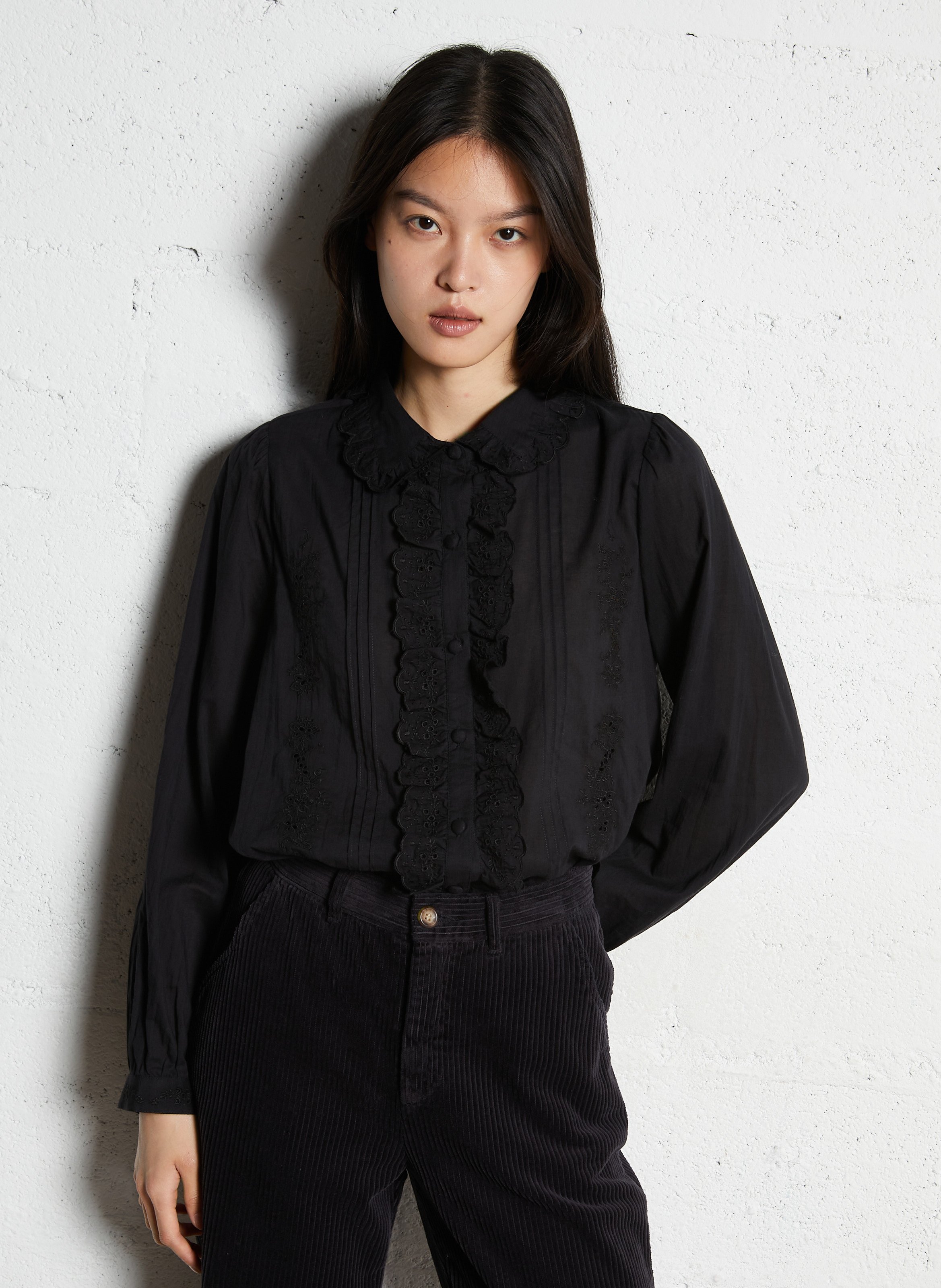 Blusenhemd mit Baumwoll-Peter-Pan-Kragen EMILE ET IDA Schwarz