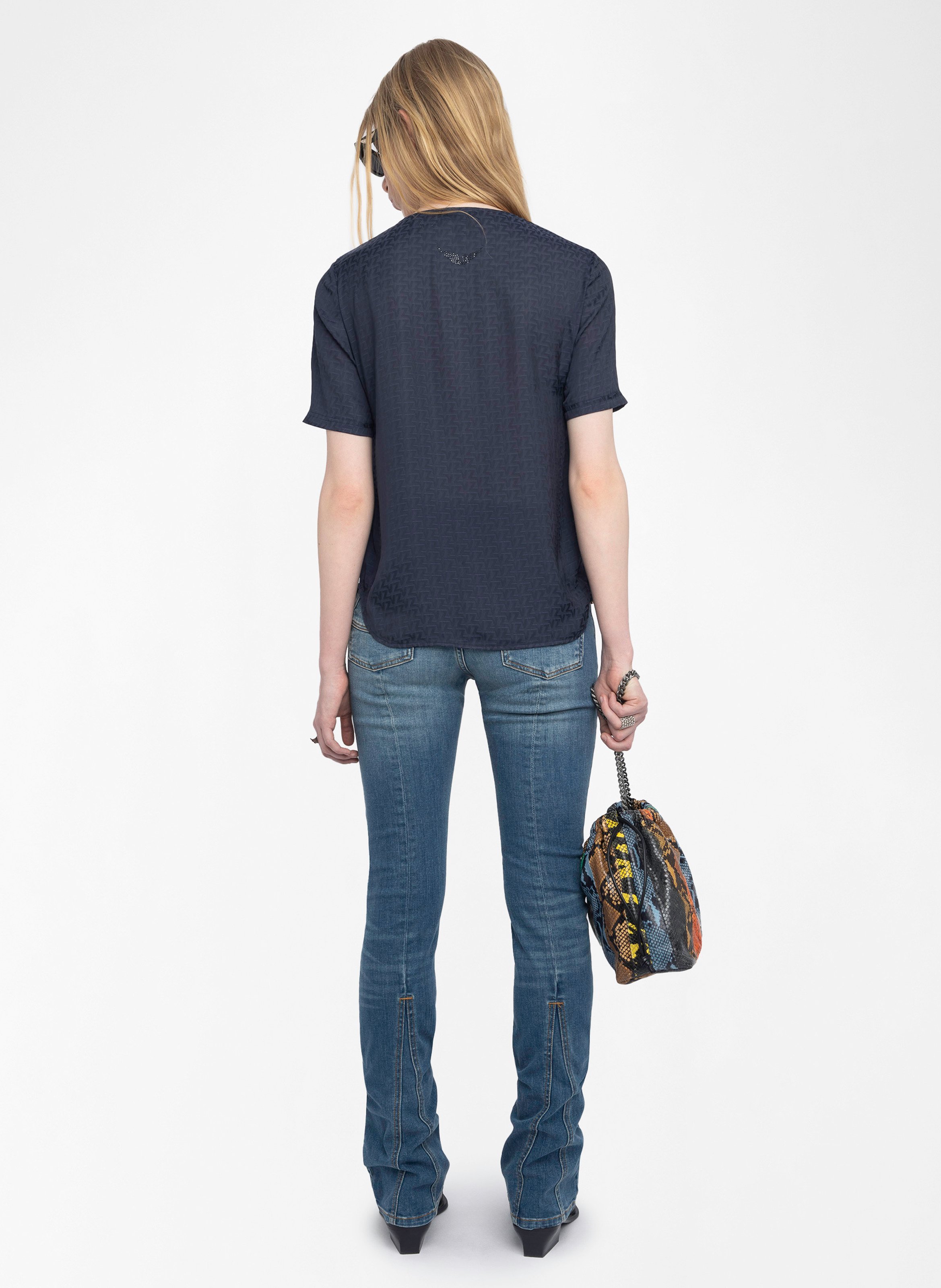 Top à décolleté lacé en satin ZADIG&VOLTAIRE Bleu