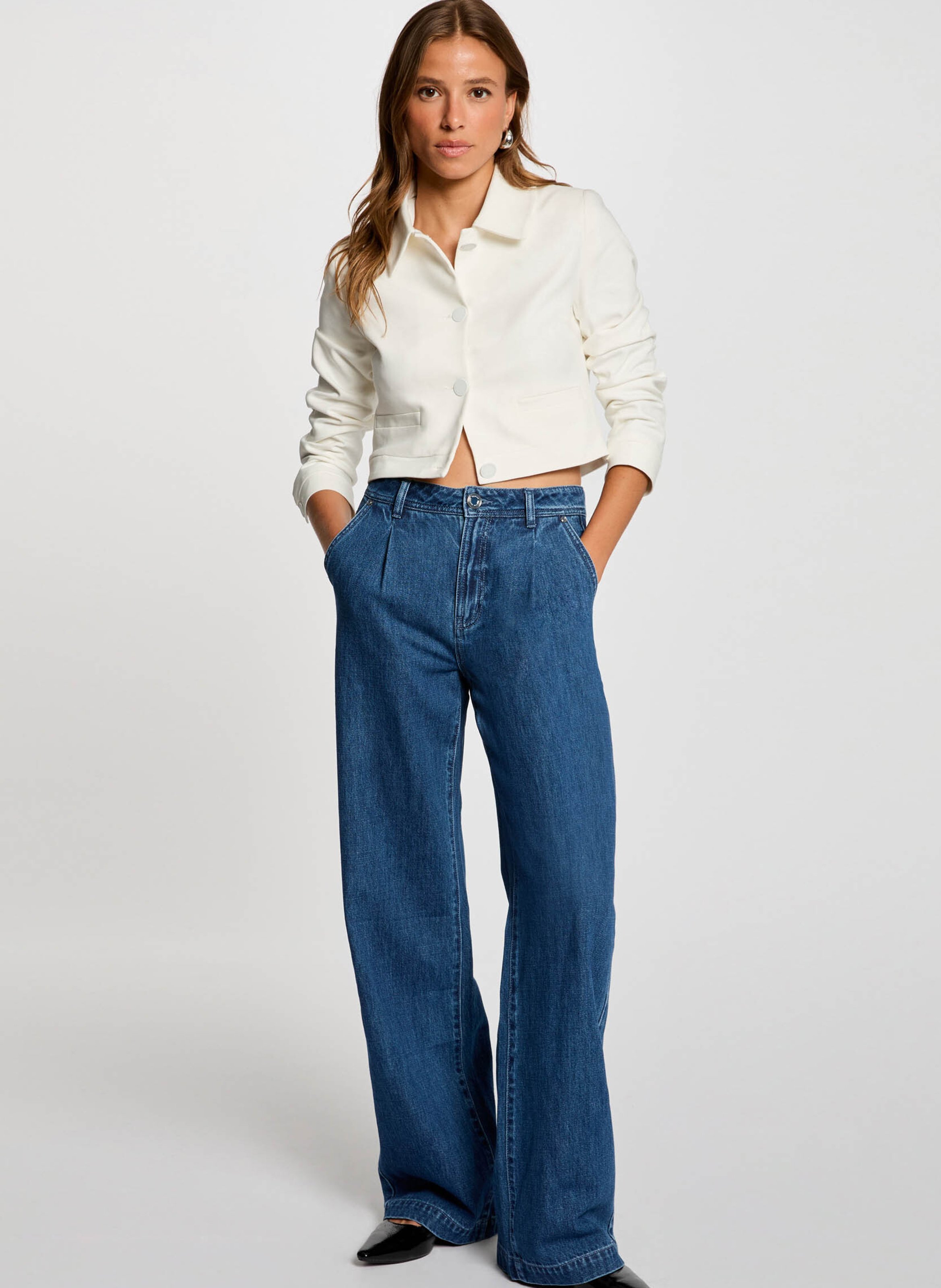 Cotton-blend coat with classic collar MORGAN White