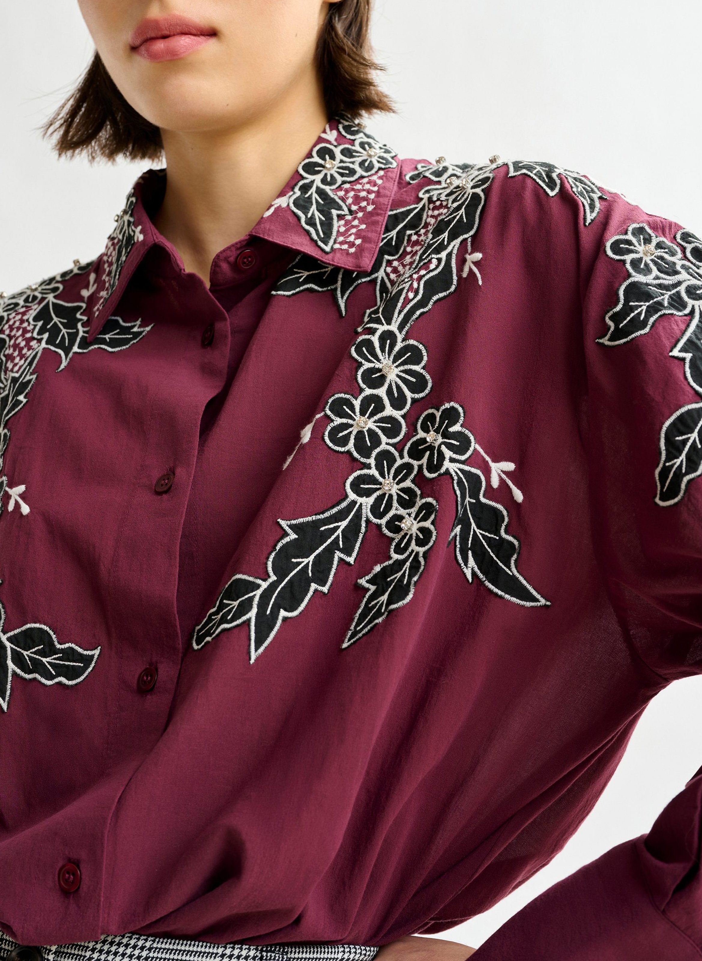 Chemise ample à broderies fleurs  ESSENTIEL ANTWERP Rouge