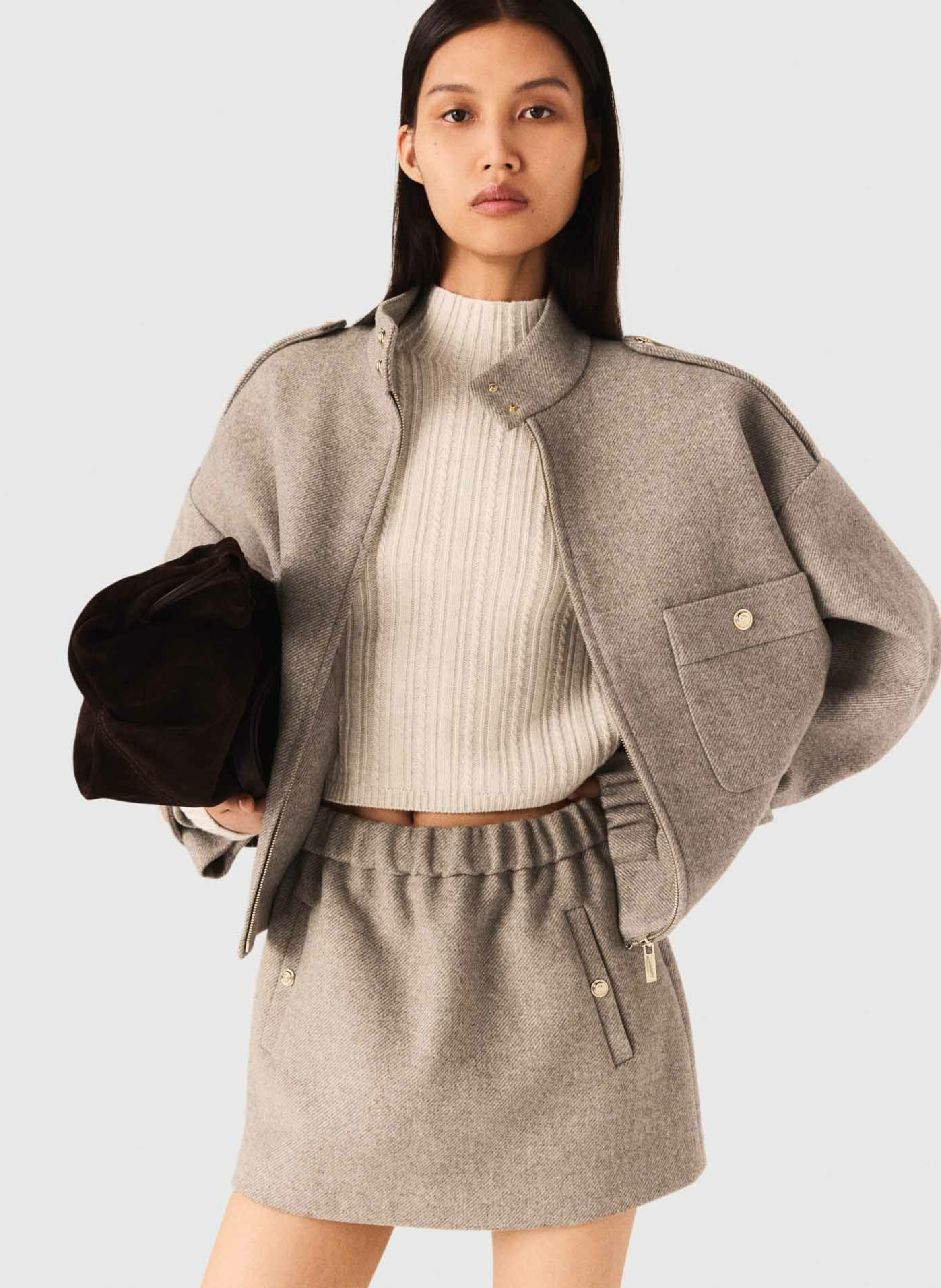 Blouson col montant en laine mélangée MAJE Beige