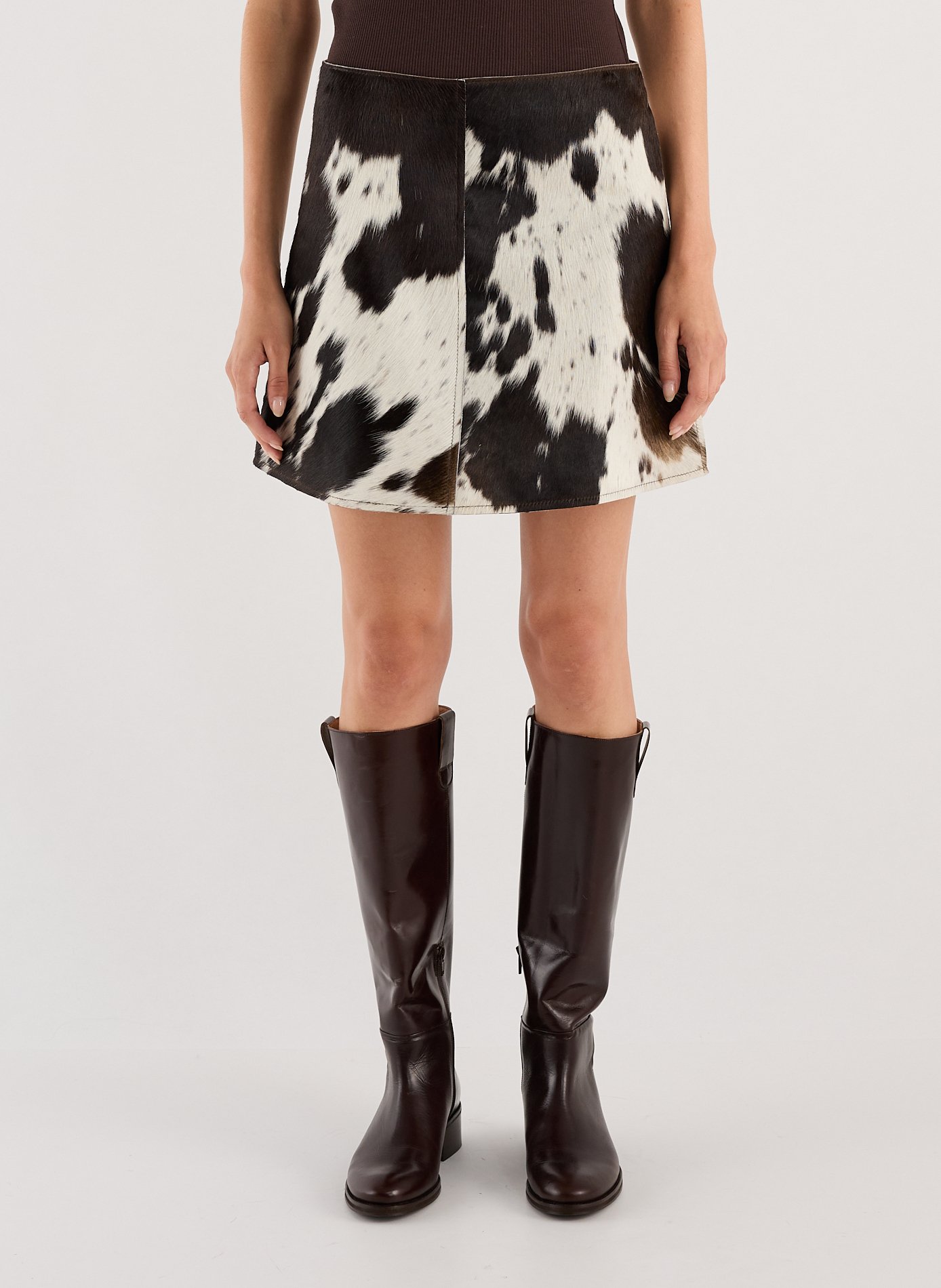 Short skirt printed in cow leather SAISON 1865 Brown