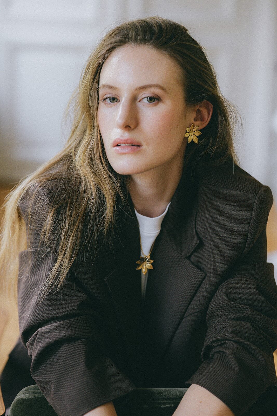 Flower stud earrings in gold-plated fine gold MONSIEUR SIMONE Golden