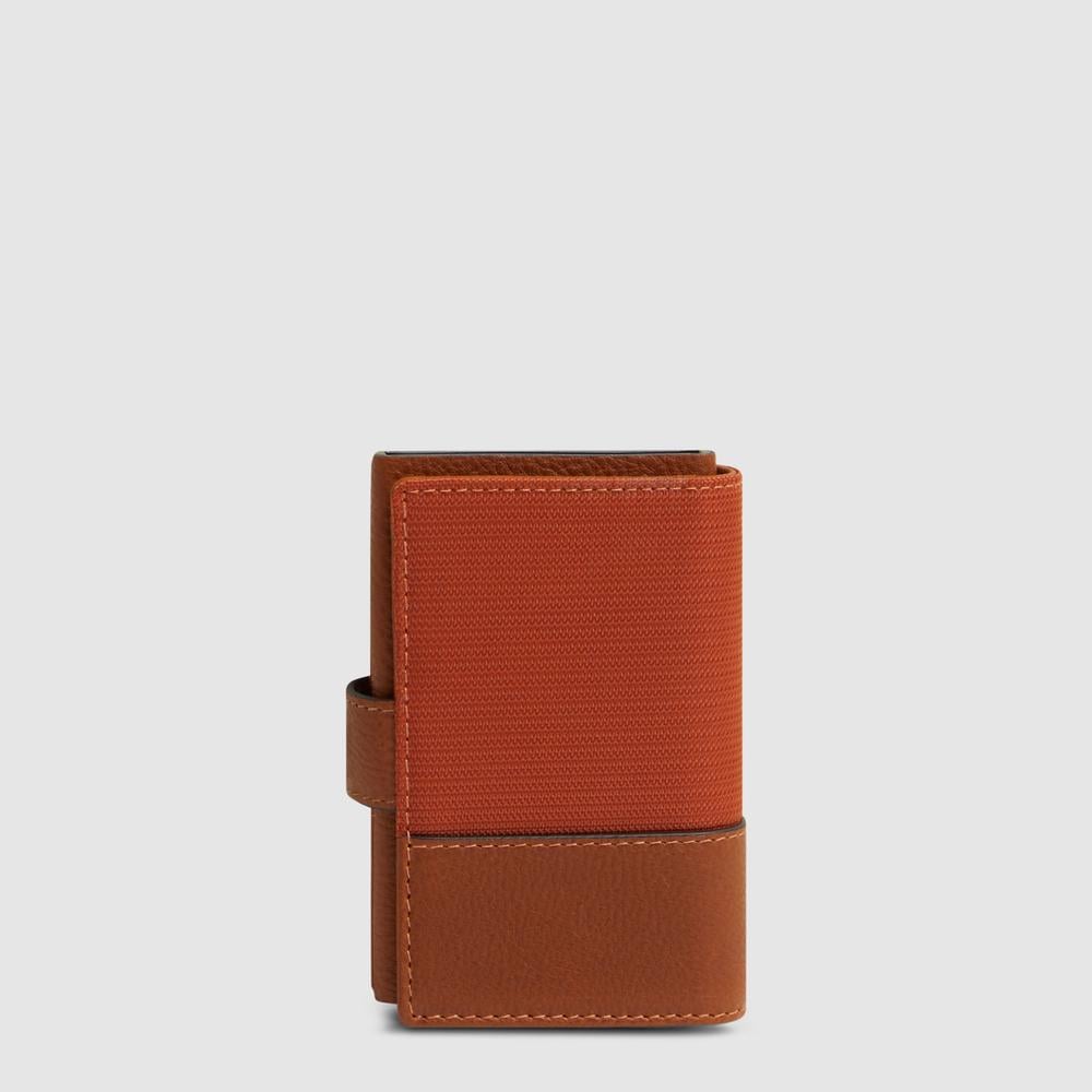 Automatic flap cardholder in leather and recycled fabric with RFID protection PIQUADRO Orange